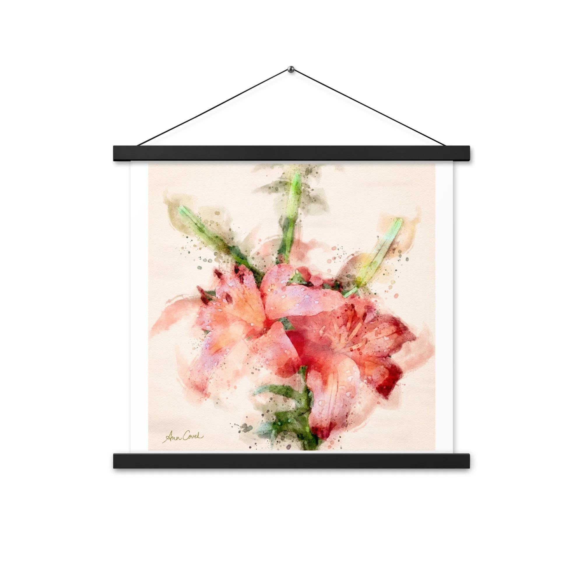 Wild Twin Day Lilies Watercolor Matte poster with Hanger black frame
