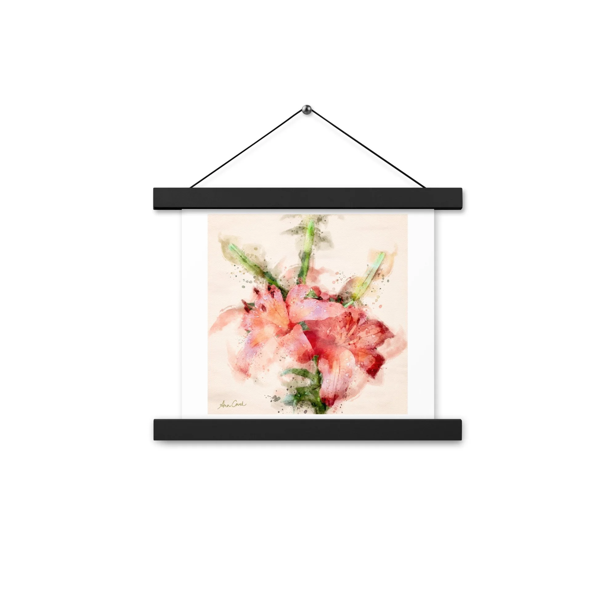 Wild Twin Day Lilies Watercolor Matte poster with Hanger black frame