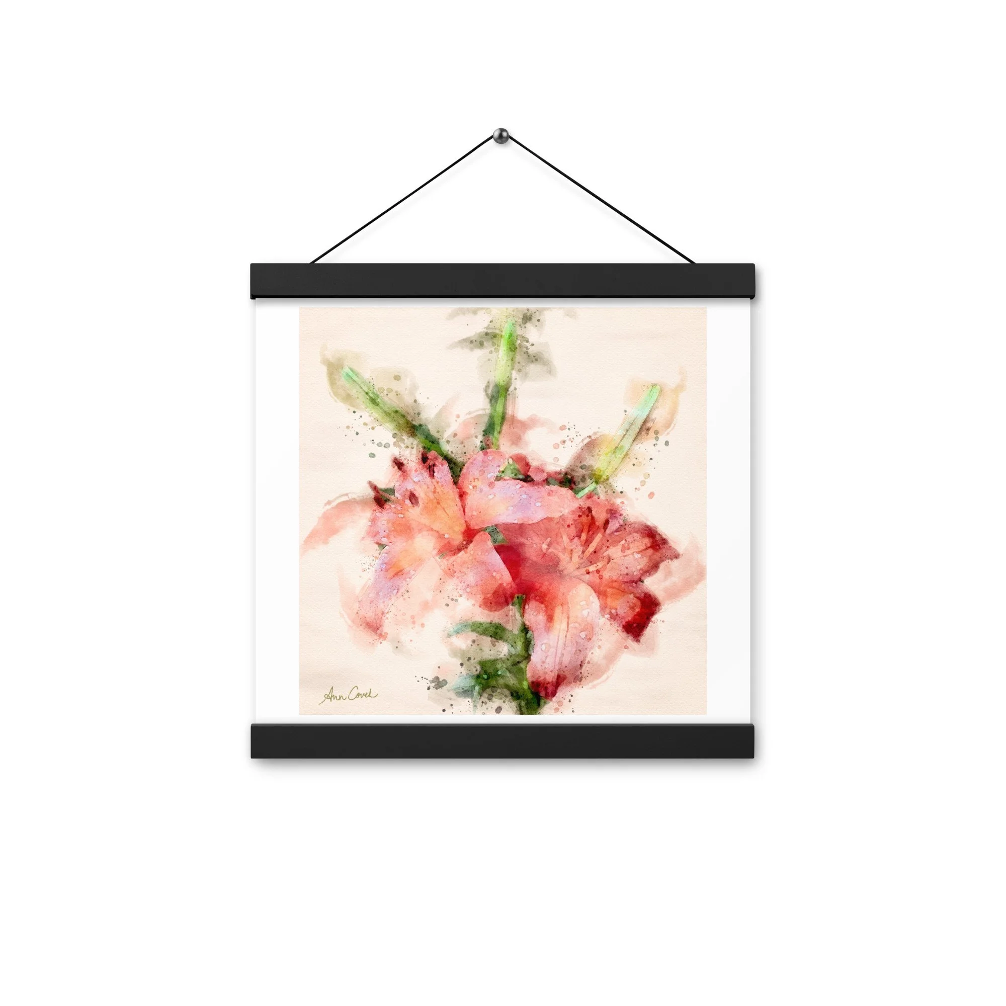 Wild Twin Day Lilies Watercolor Matte poster with Hanger black frame