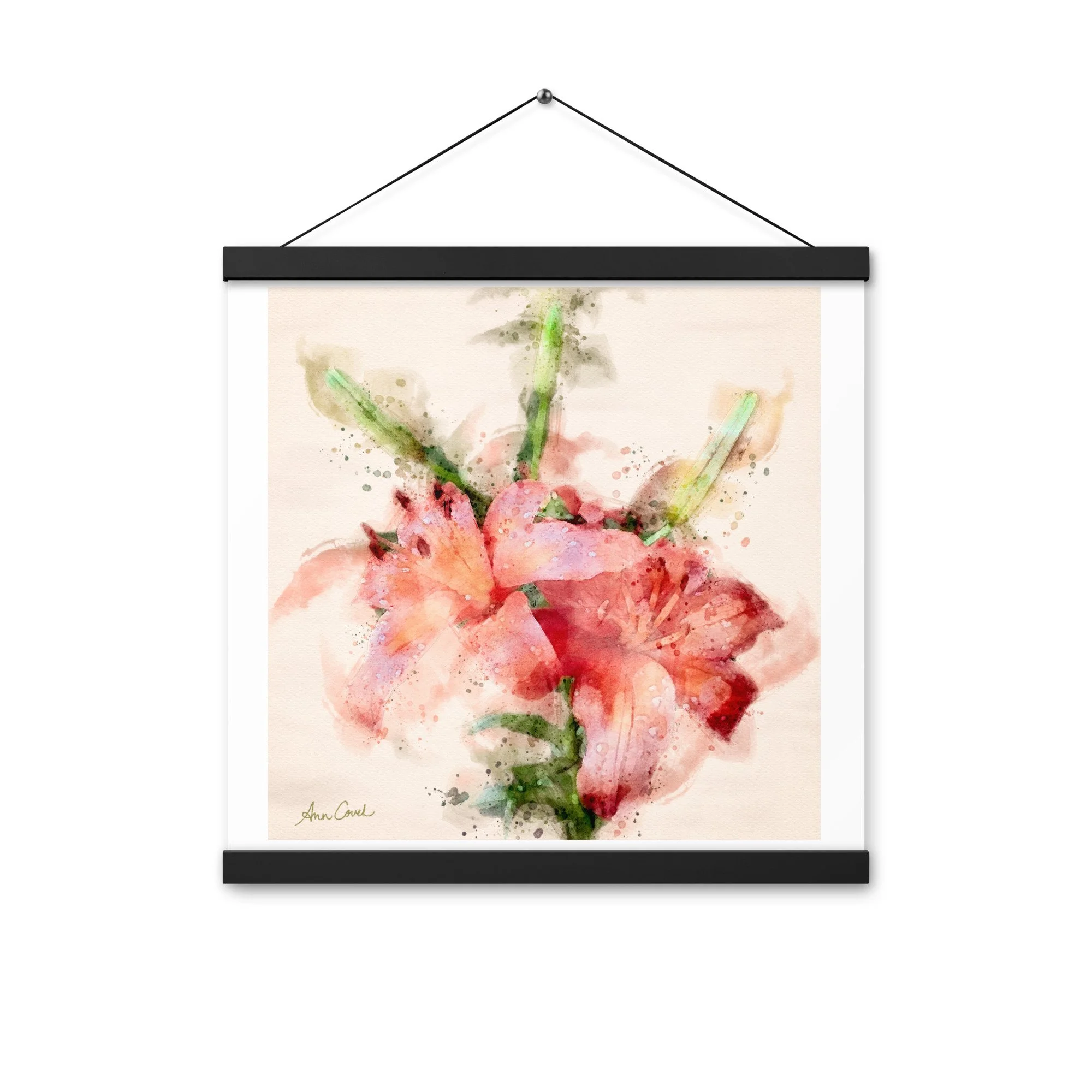 Wild Twin Day Lilies Watercolor Matte poster with Hanger black frame