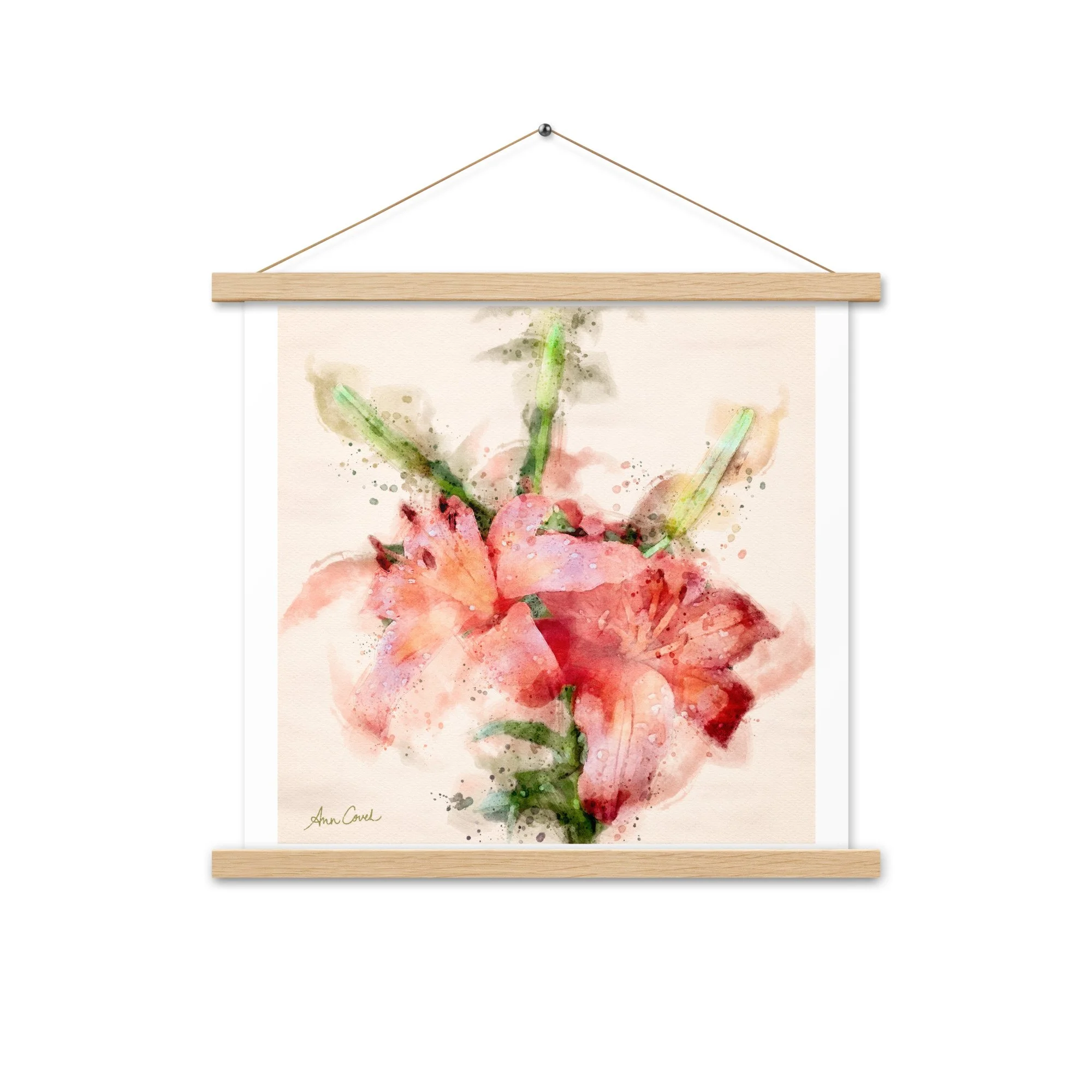 Wild Twin Day Lilies Watercolor Matte poster with Hanger black frame