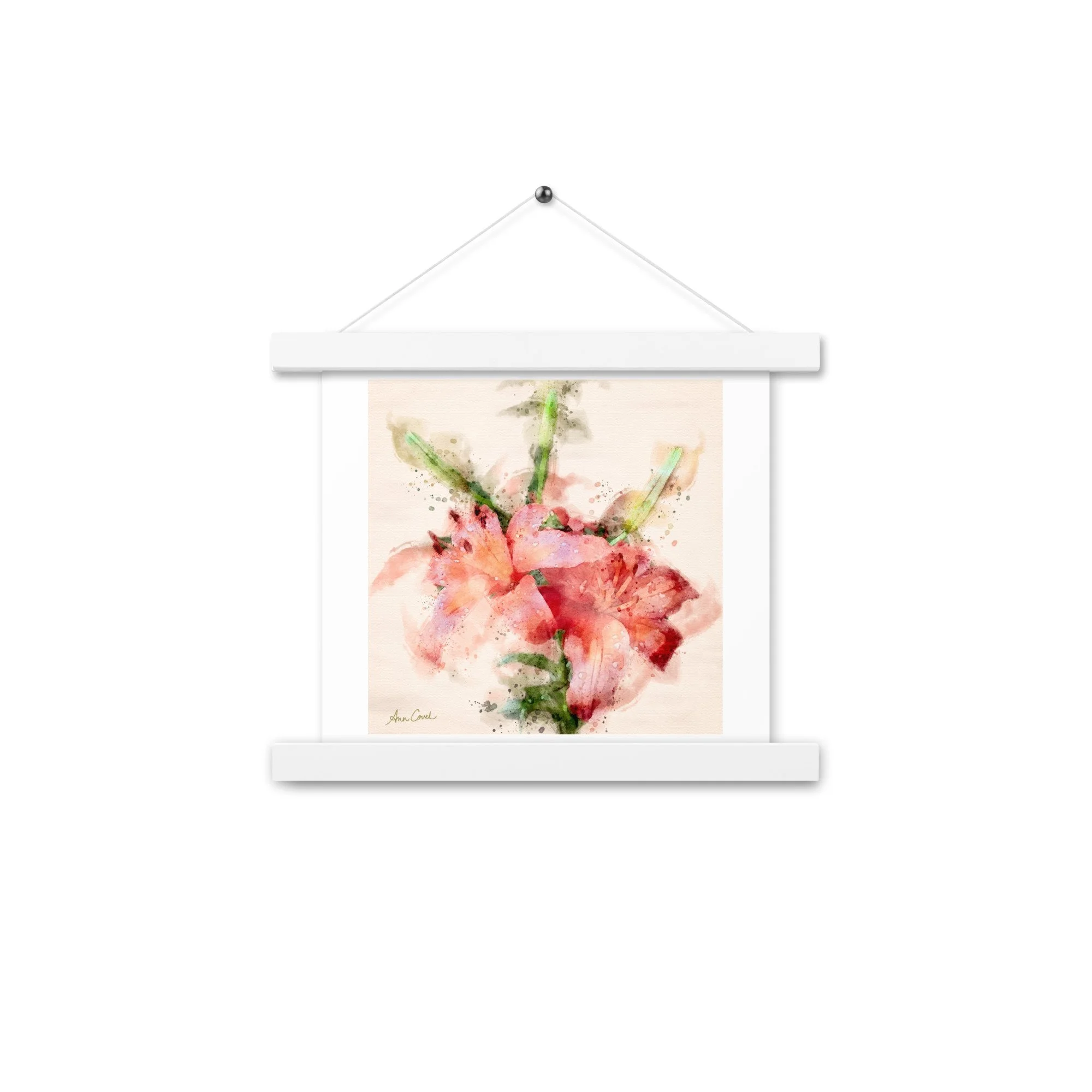 Wild Twin Day Lilies Watercolor Matte poster with Hanger white frame