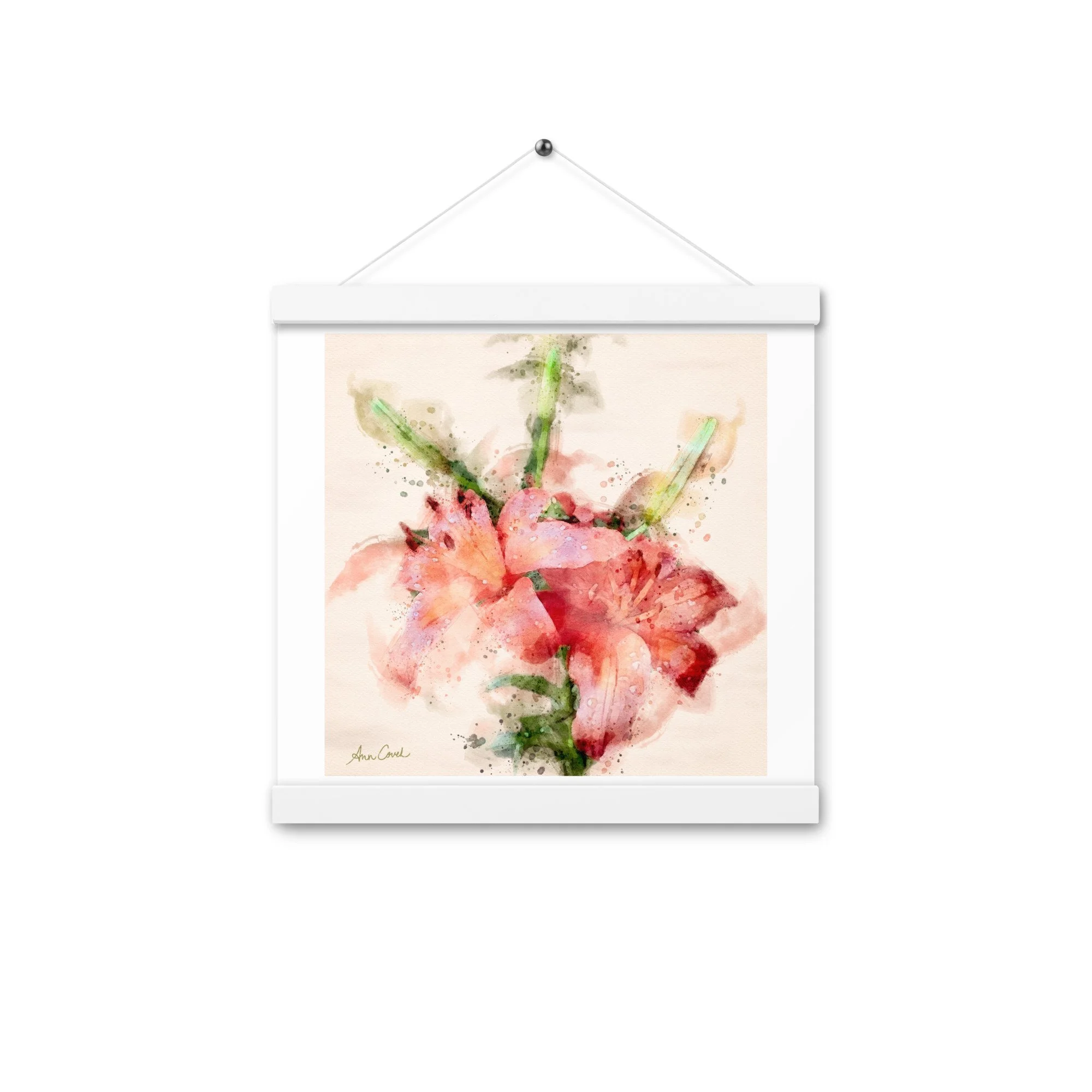 Wild Twin Day Lilies Watercolor Matte poster with Hanger white frame
