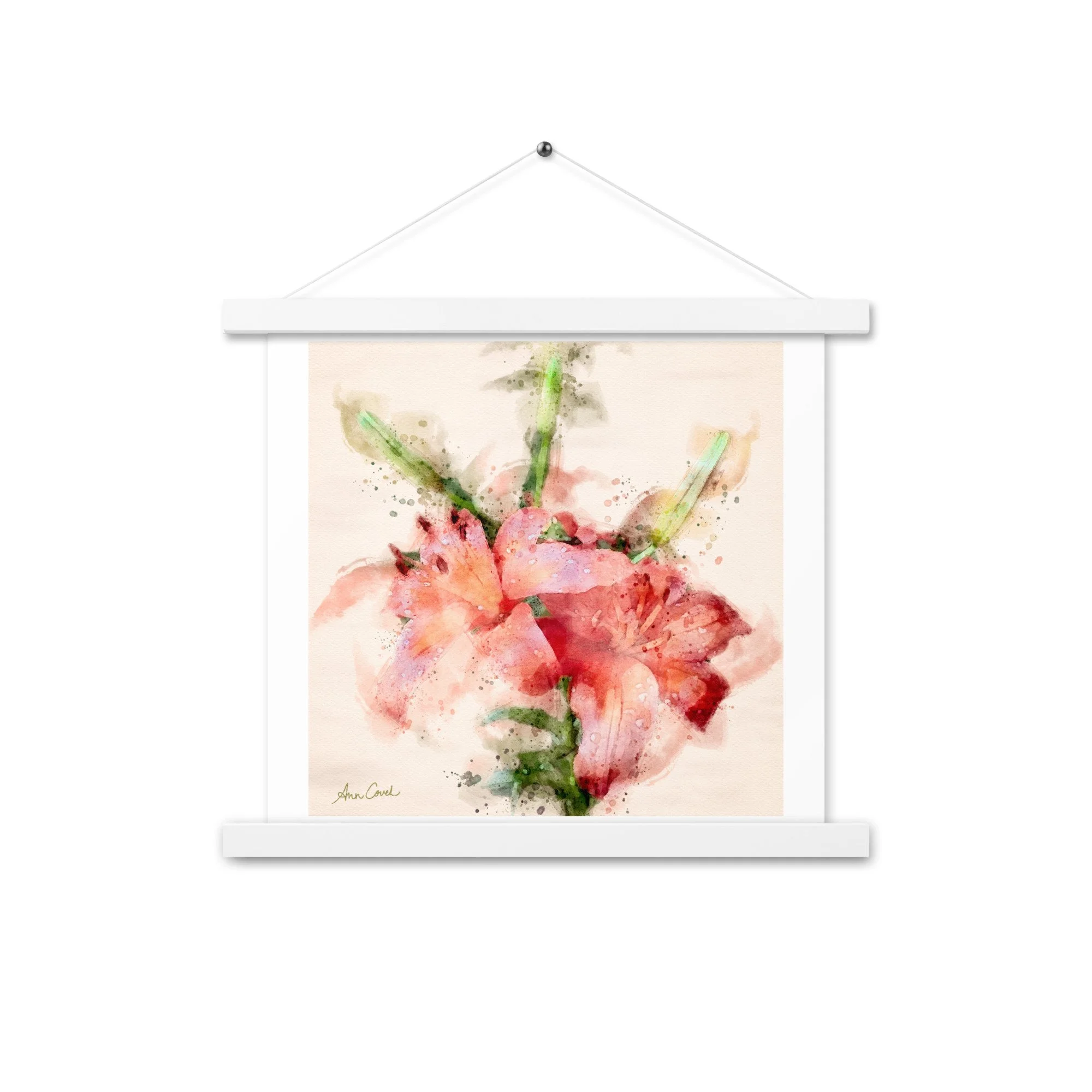 Wild Twin Day Lilies Watercolor Matte poster with Hanger white frame