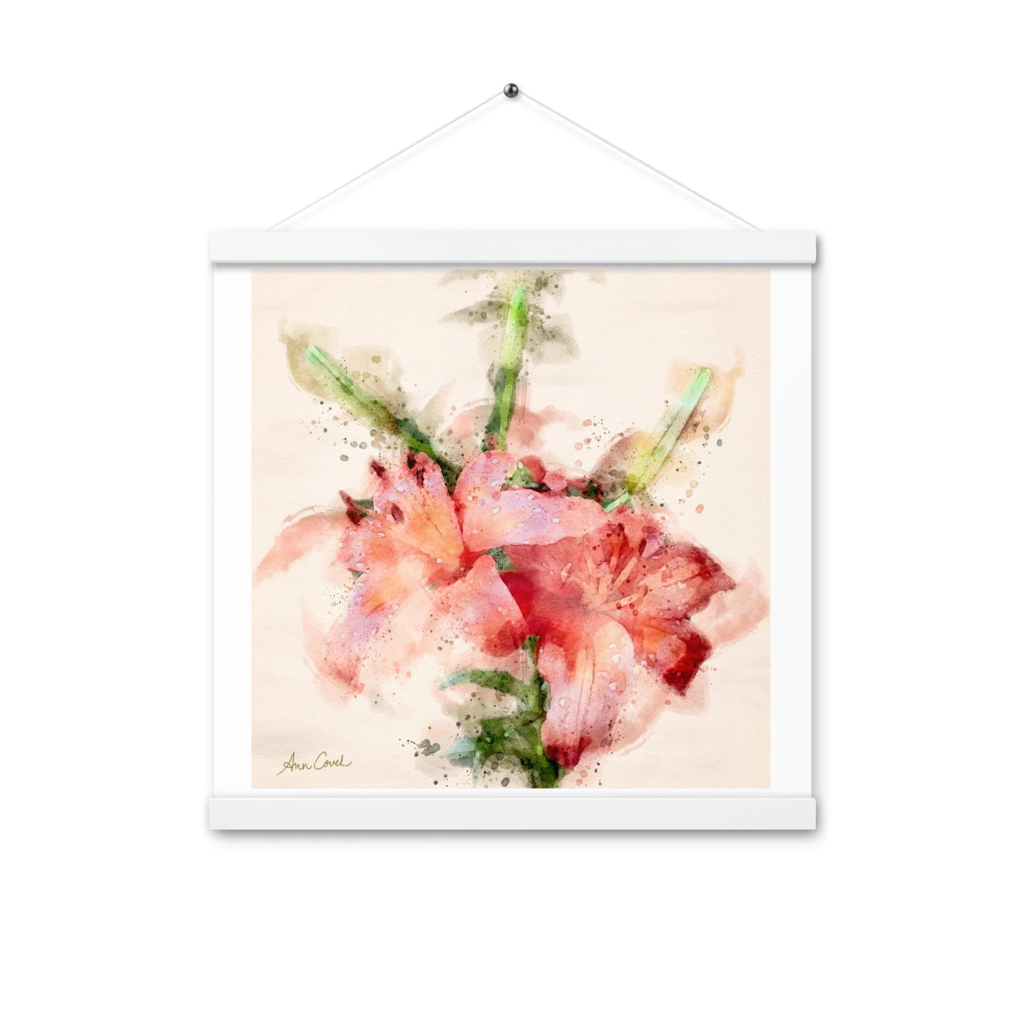 Wild Twin Day Lilies Watercolor Matte poster with Hanger white frame