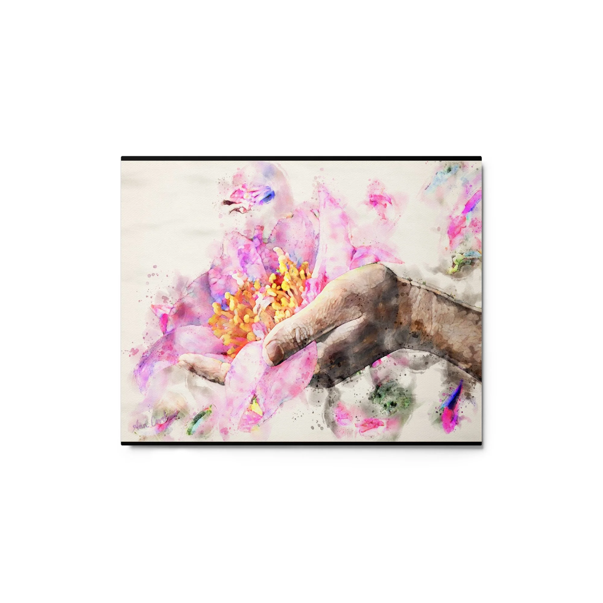 Contemporary watercolor metal print of human bond with the natural world