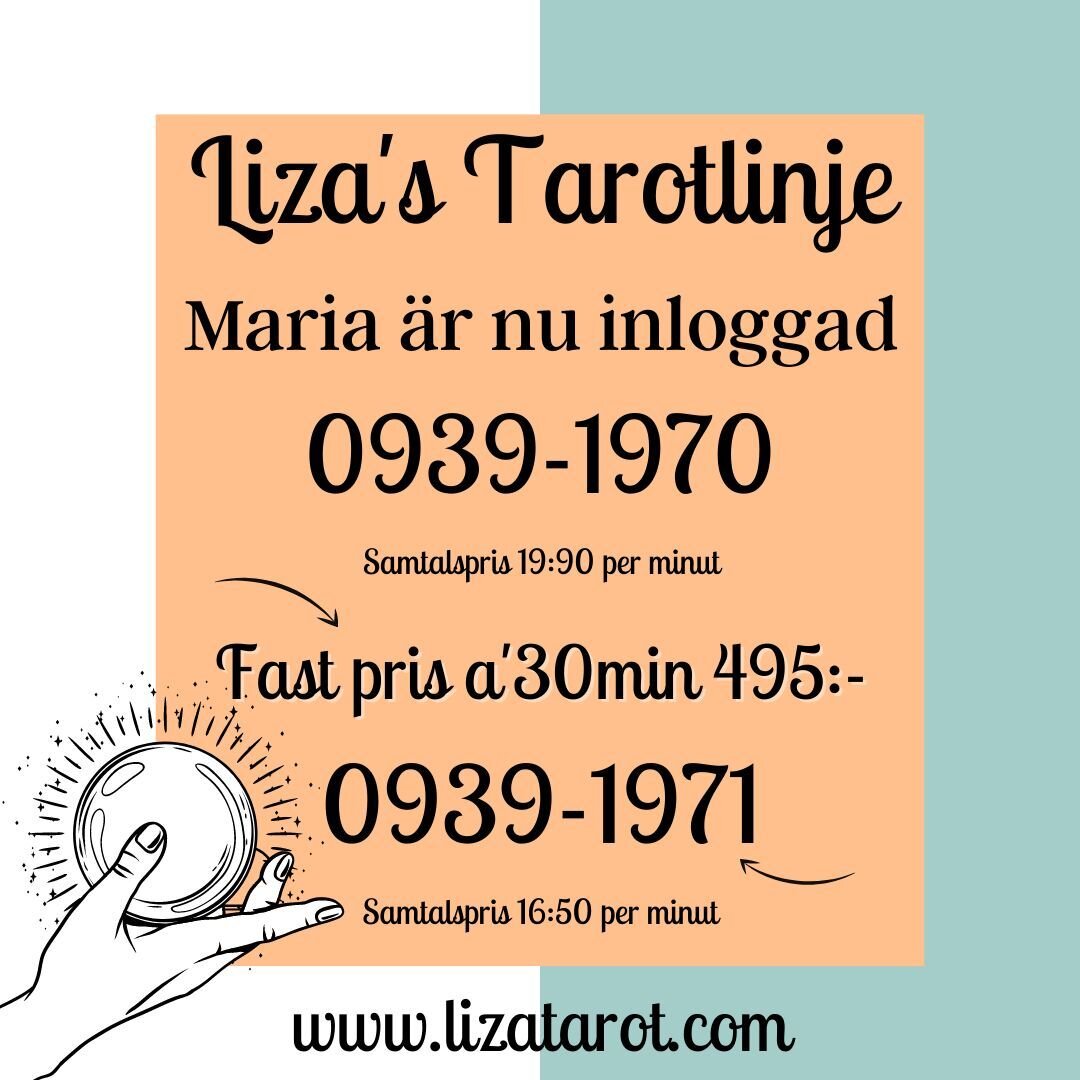 Nu &auml;r Maria inloggad p&aring; Liza's Tarotlinje 0939-1970 ⁠
⁠
Ha nu en underbar kv&auml;ll!⁠
⁠
Kram Liza ⁠
⁠
Mer info finns i min bio 👆⁠
https://www.lizatarot.com/tarotlinje/vagledare/vagledare-maria-2/
⁠
#liza #lizatarot #theswedishtarotlady #