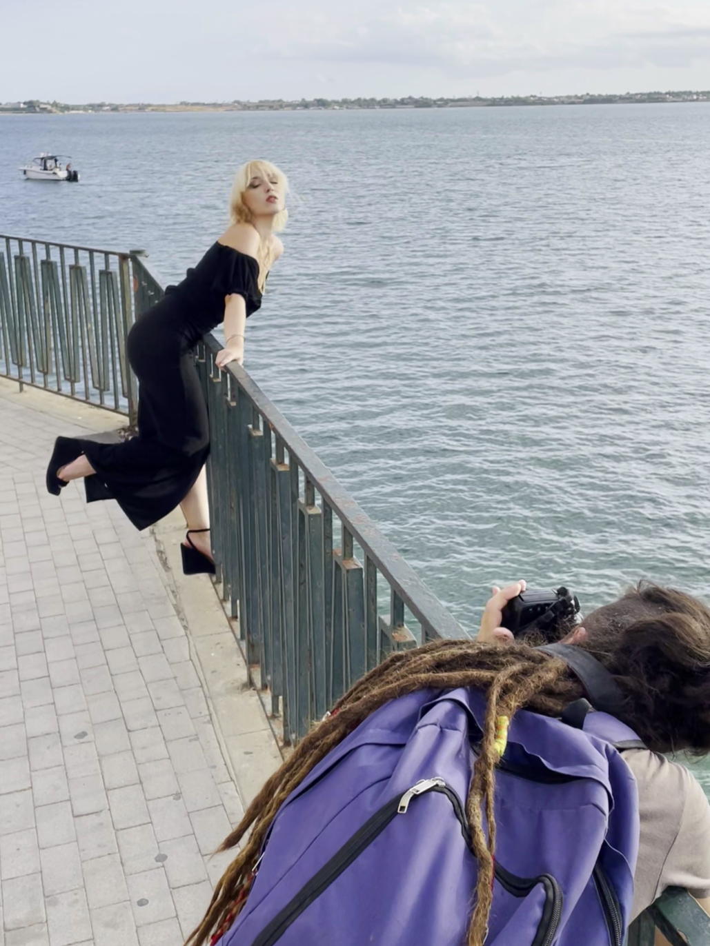 Fine art photographer Frankie Breakfast during a fashion editorial shoot, focusing on figurative storytelling and artistic composition in Italy.