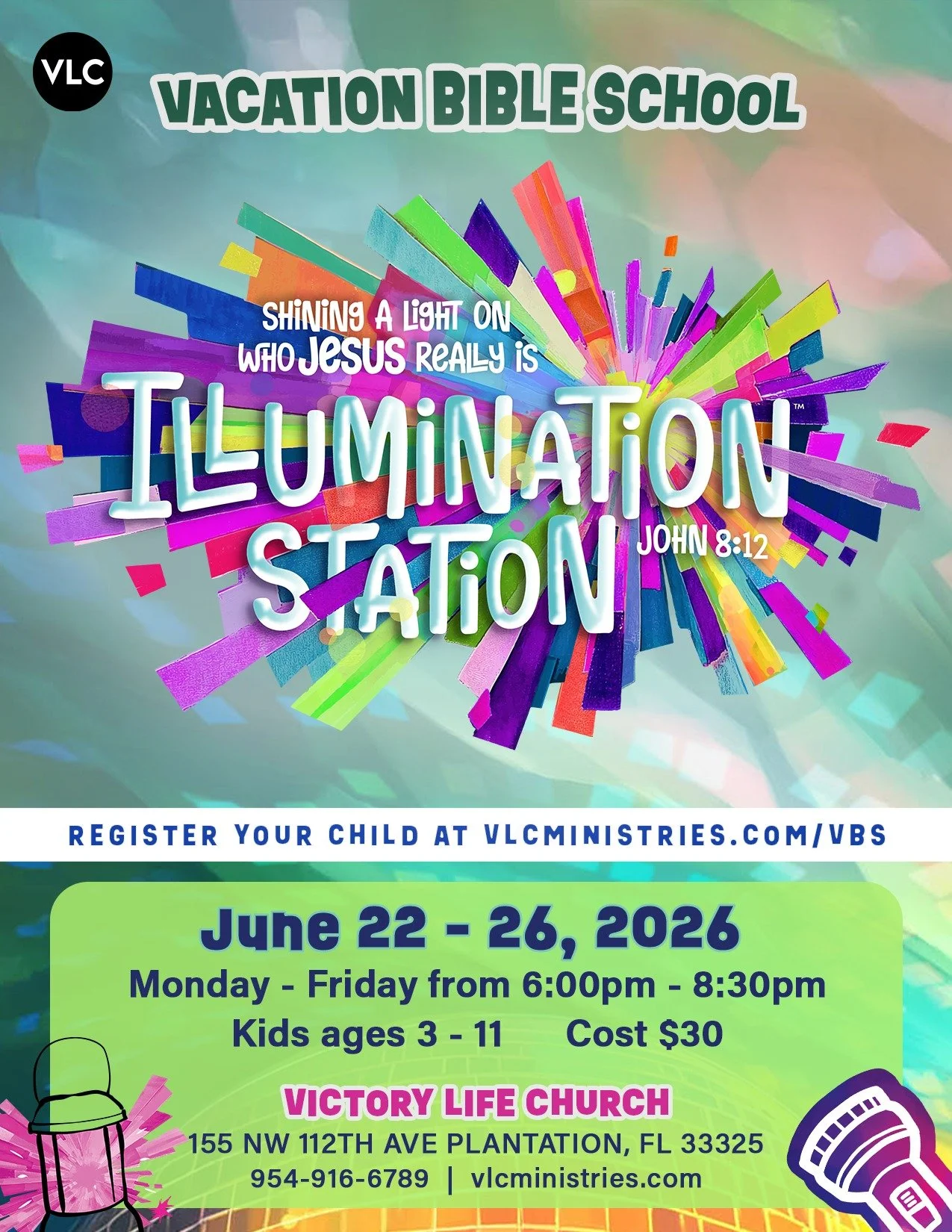 Illumination Station Vacation Bible School is here! Happening from June 22&ndash;26 (Monday through Friday from 6:00 pm - 8:30 pm). 

Illumination Station VBS is going to be the brightest week of the year! While many people claim to know about Jesus,