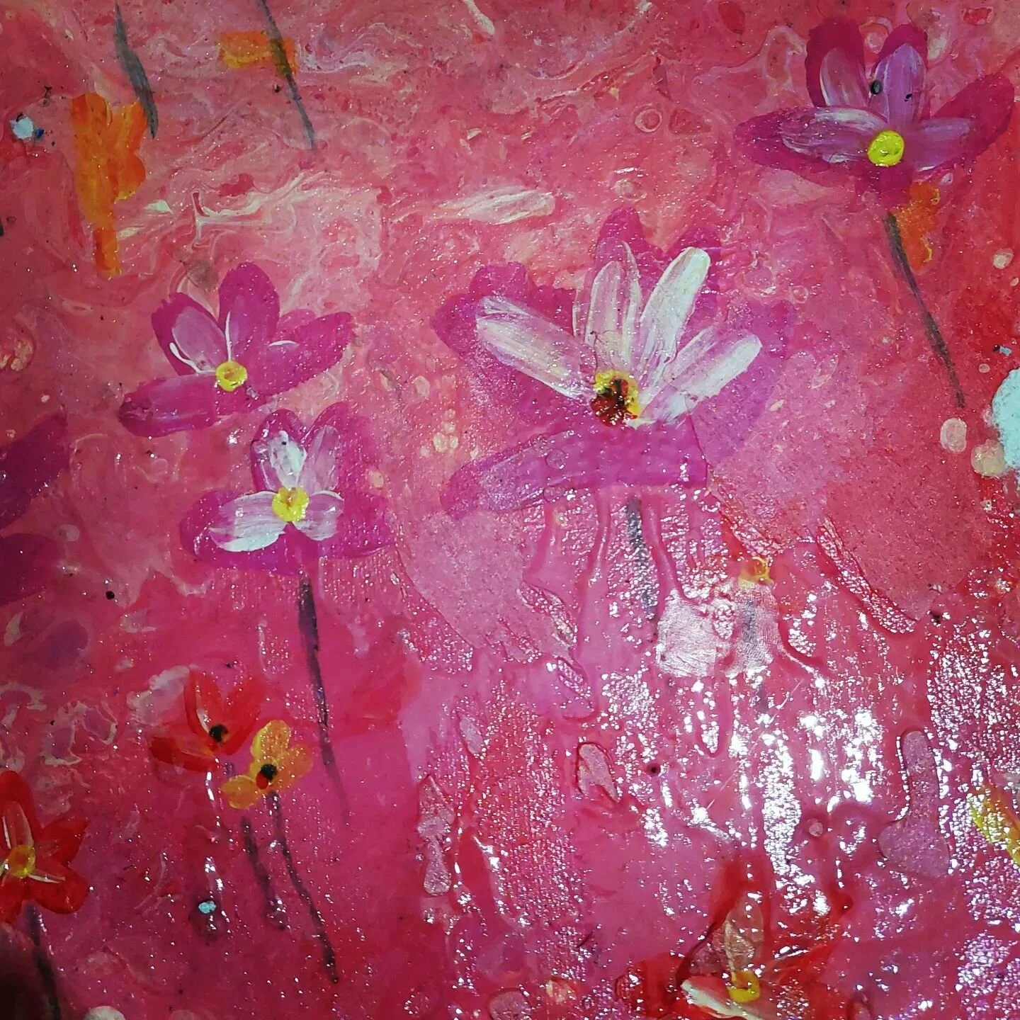 Day 27, pink flowers, canvas hasn't dried.
#marchcreate23 
#artoftheday 
#artchallenge