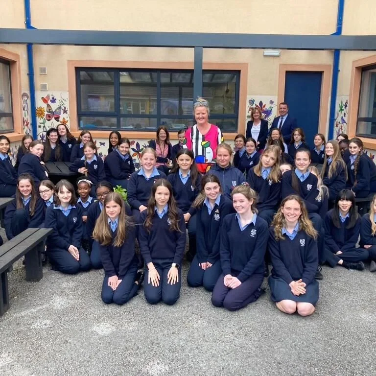 I would like to thank the Dominican school ,Salthill for asking me to part of this interactive mural. Last September i painted this mural but didn't colour  it in. During the year the young students did an amazing job painting it in, it worked as an 