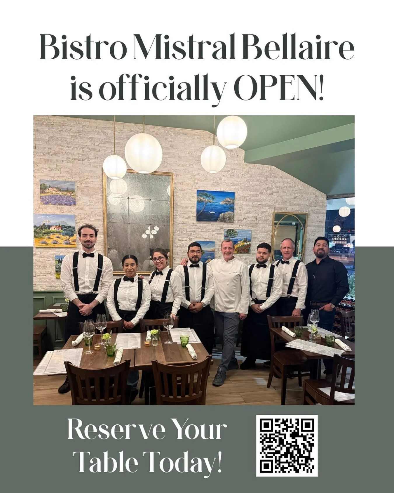 Our Bellaire location is officially OPEN! 🇫🇷❤️

Welcome to Bistro Mistral Bellaire, a place created with passion, tradition, and a deep love for bringing people together around the table.

Led by Chef David Denis, every dish is crafted with care, a