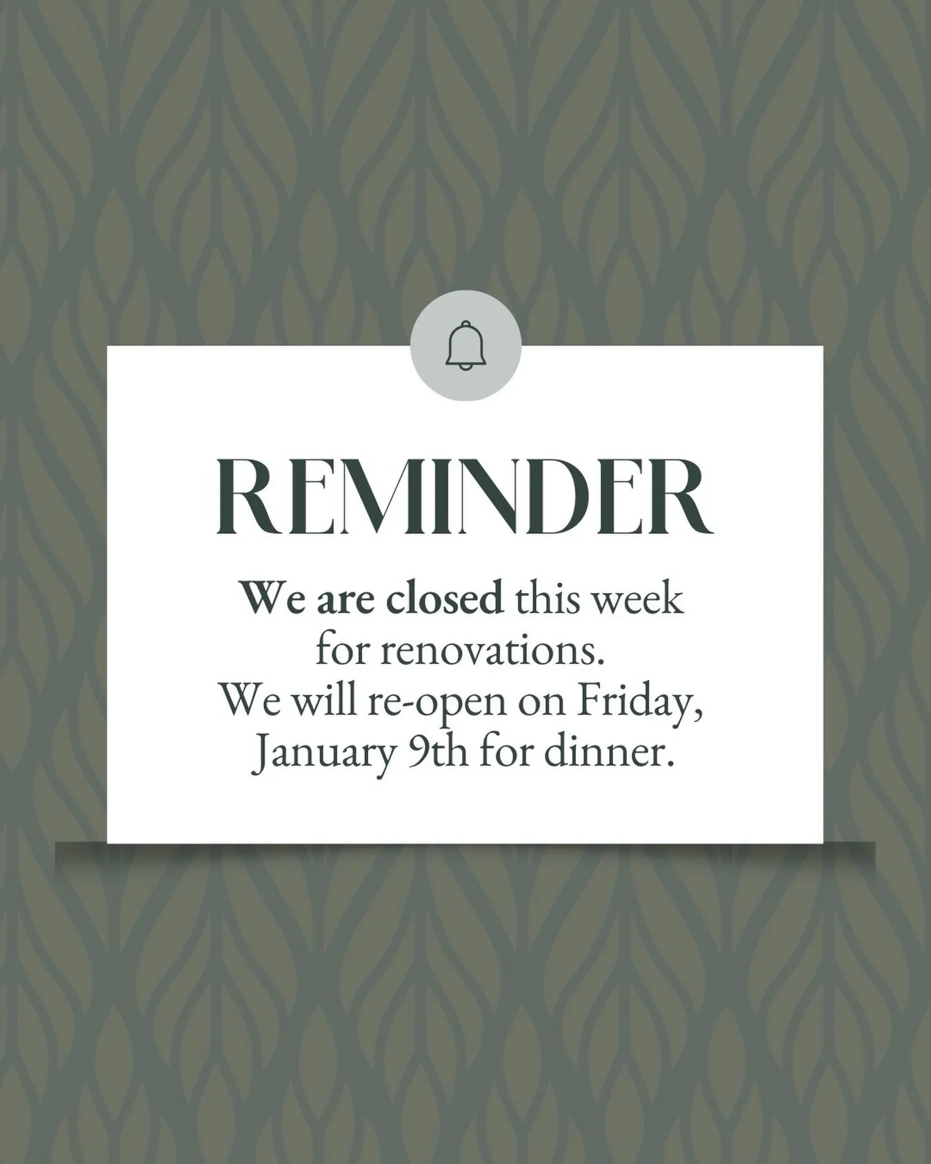 We are closed this week for renovations. We&rsquo;ll re-open Friday for dinner. Stay tuned for more exciting updates!! 

#newyear #restaurantrenovation #houstonrestaurants #frenchrestaurant #chefdriven