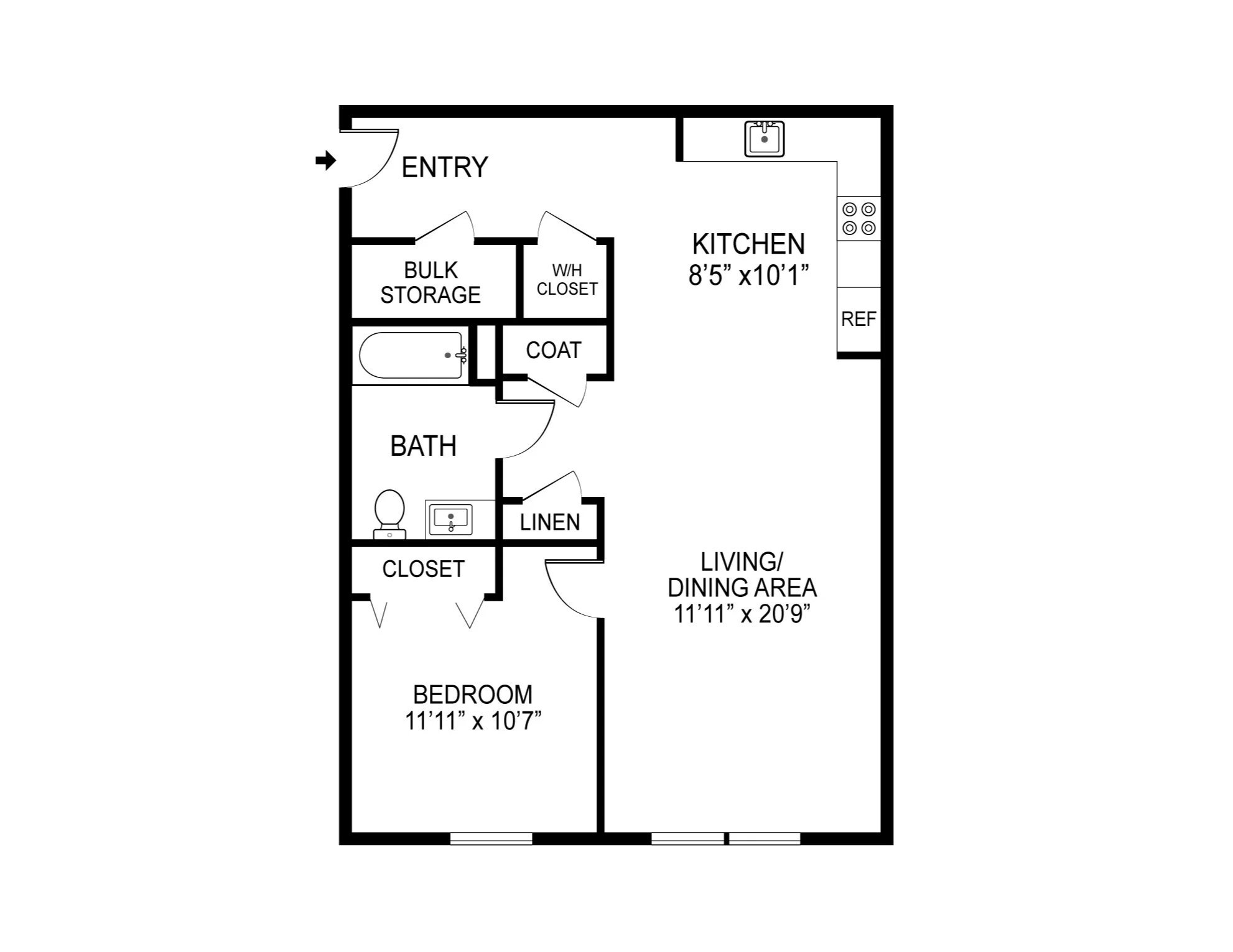 Example of One Bedroom Unit Layout