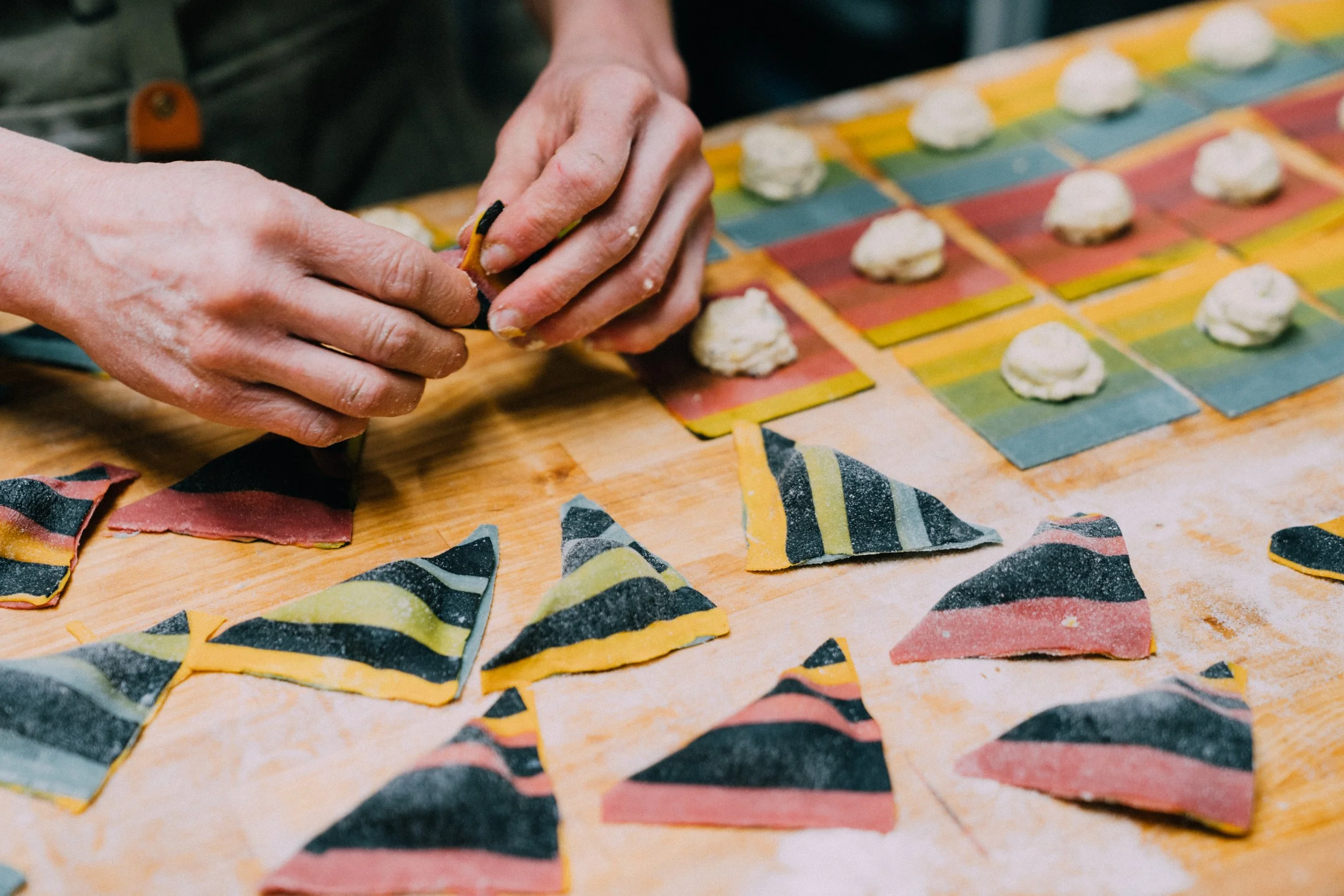 Karen making ravioli, 2022, Wildflour Restaurant, Lake Wenatchee, WA