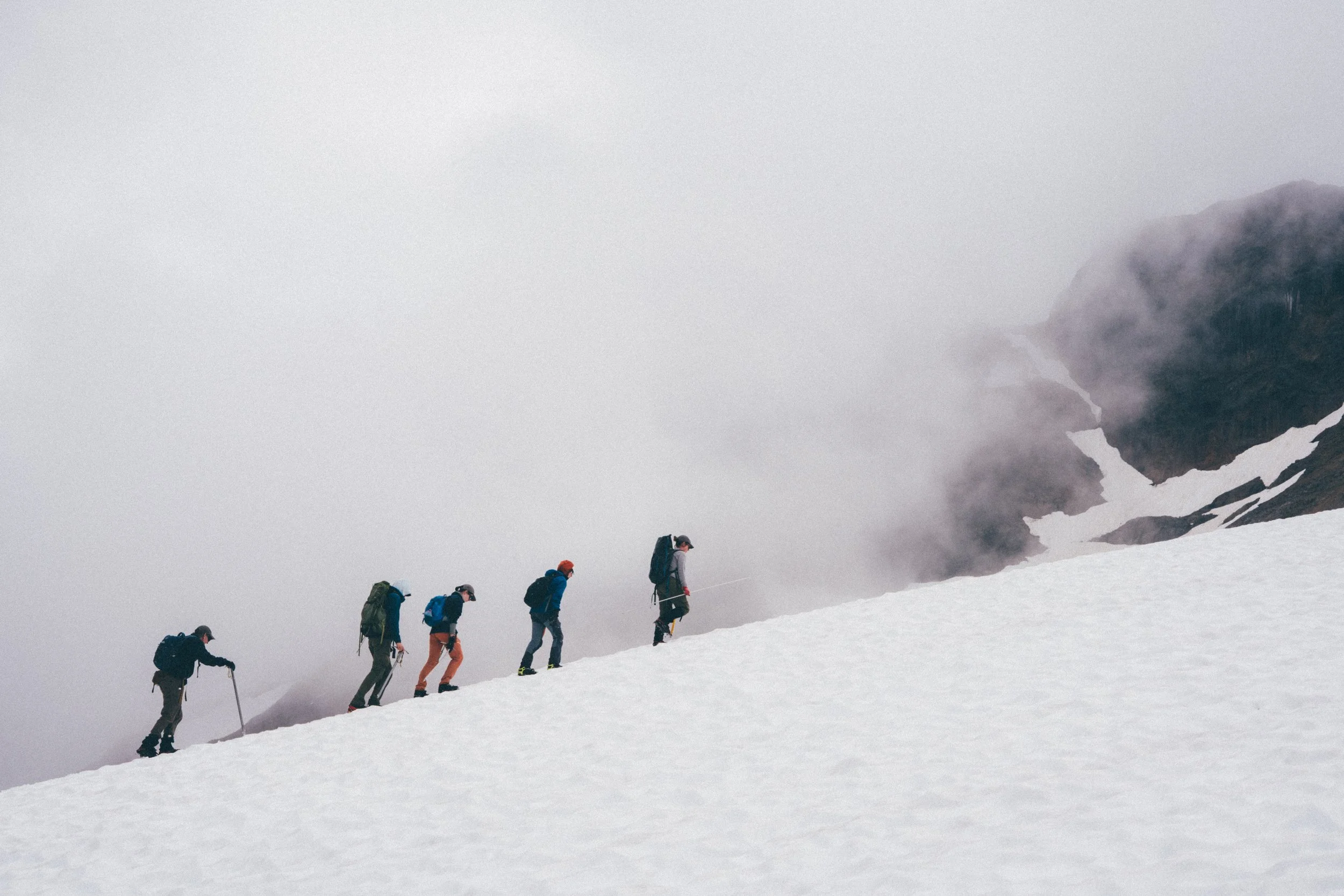 The North Cascades Glacier Memorial Project team climbing Rainbow Glacier, Mt. Baker, August 2025