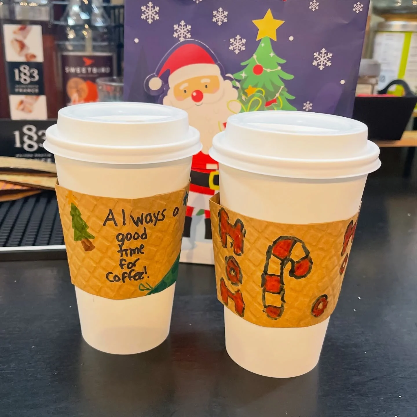 Our local grade 3 students @ CDCS have decorated our sleeves again to help us spread some holiday cheer! 

Tag us next time you stop in &amp; get one of these custom holiday designs. 🎄🎁❄️

#locallove #holidayspirit