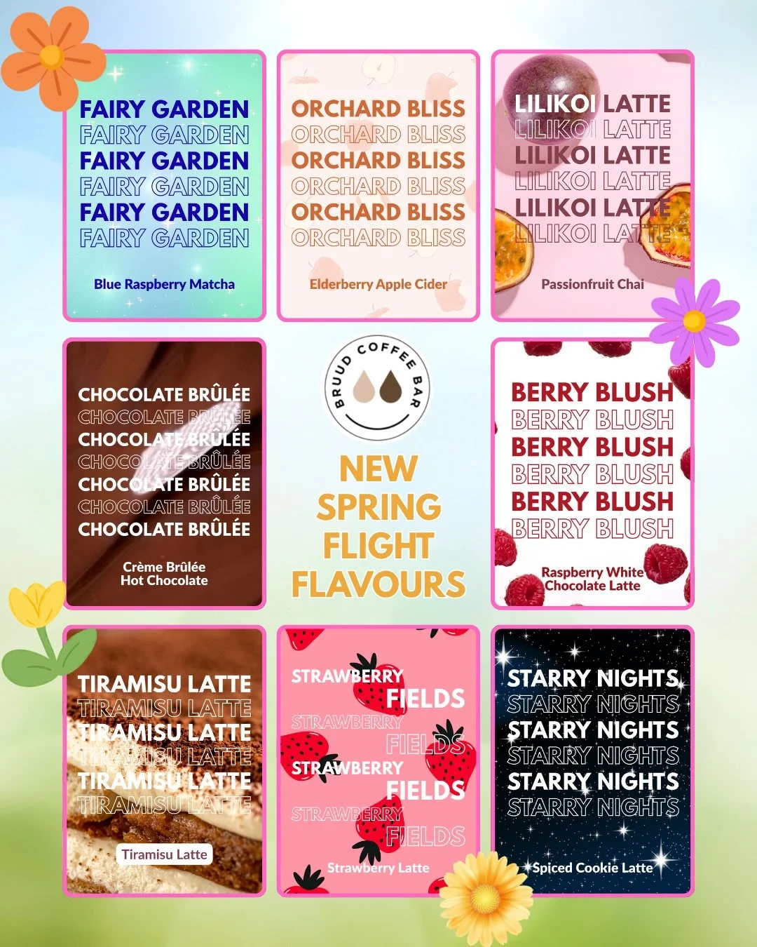 Happy Spring! 🌷

New flights are HERE starting this Saturday.

Come in and try our new delicious flavours. Get them hot or iced, dairy or non-dairy!

🌸🌸🌸🌸

#bruudcoffeebar #homeofthecoffeeflight #spring #celebration