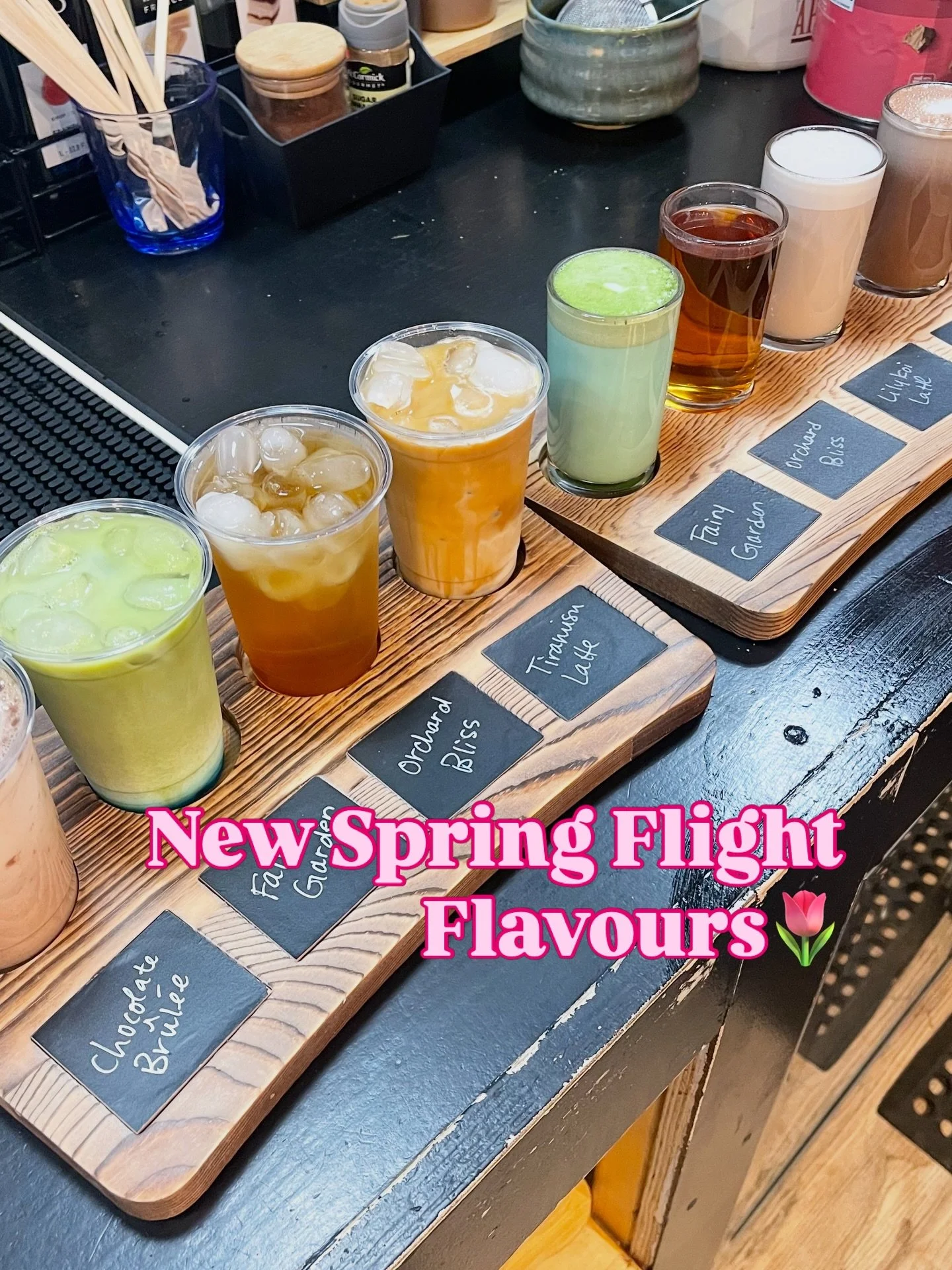 🌷☕️ Our new spring flight gives you options!

Choose between 4 espresso-based flavours &amp; 4 non espresso-based flavours.

Have you tried one yet? Which ones are your fave?
If not, which ones are you excited to try?

☕️🍵🍫🍎

#springishere #bruud