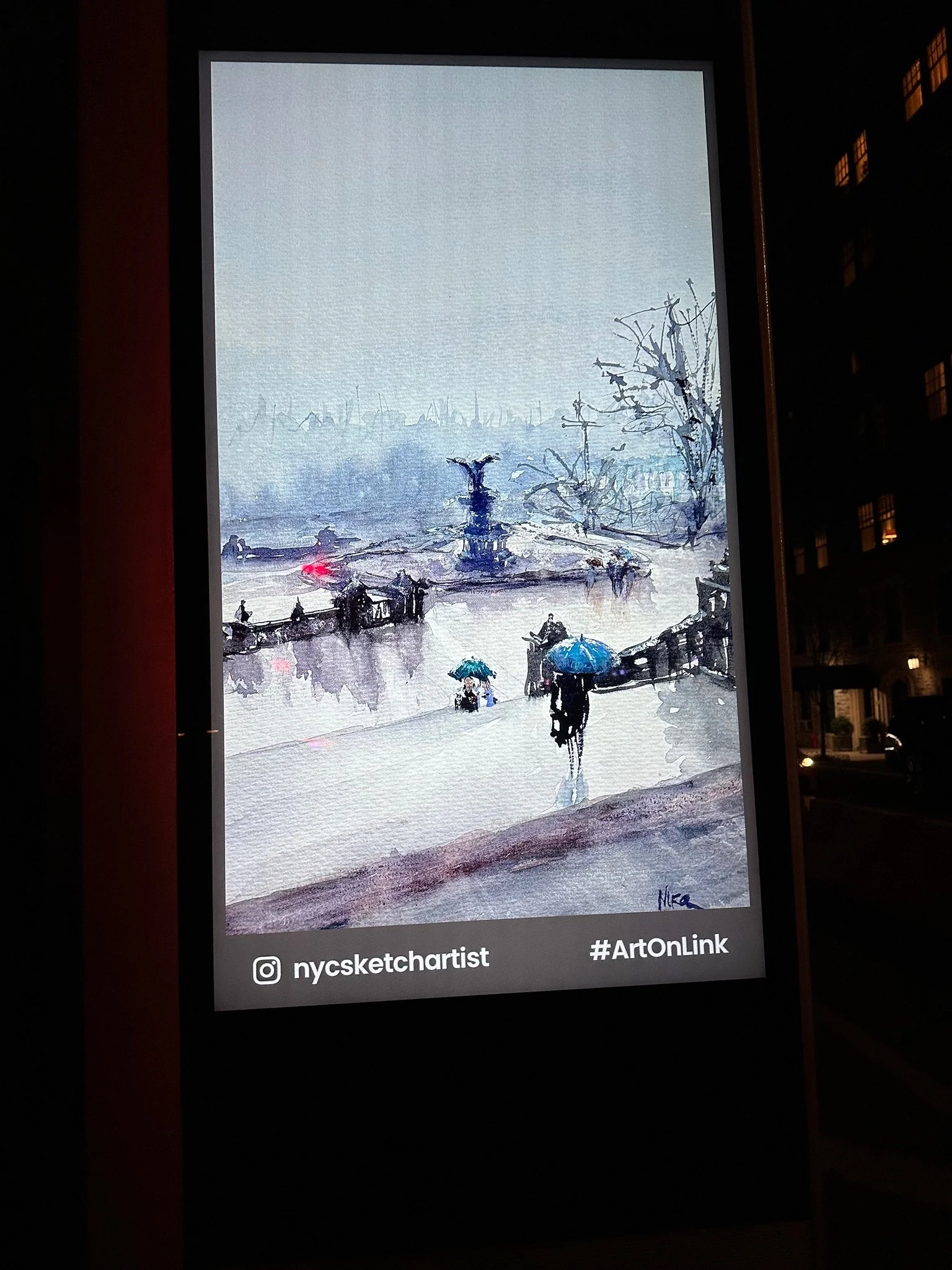Nycsketchartist-#LinkNYC-kiosk-#ArtonLink-Watercolor-Painting-Veronika-Doljenkova