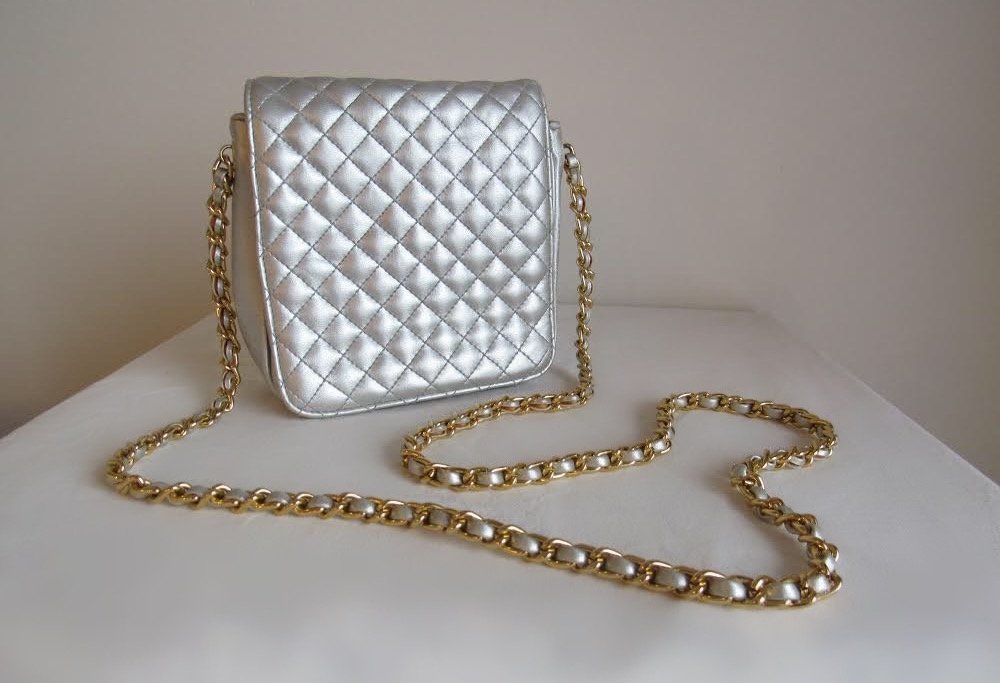 Silver Quilted Chain Bag