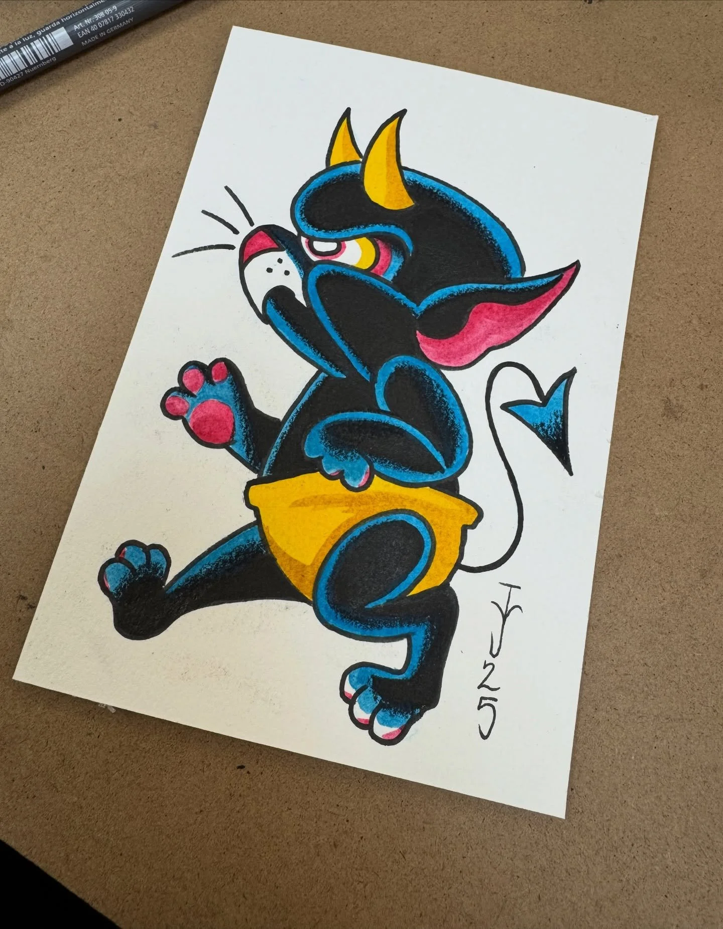 Might as well round out these post with another painting for the week . This little panther devil is available to be tattooed or pick up the 5x7 for your wall !  #handpainted #tattooflash #hotstuffdevil #cincinnati #ohio #mtlookout #hydepark #oakley