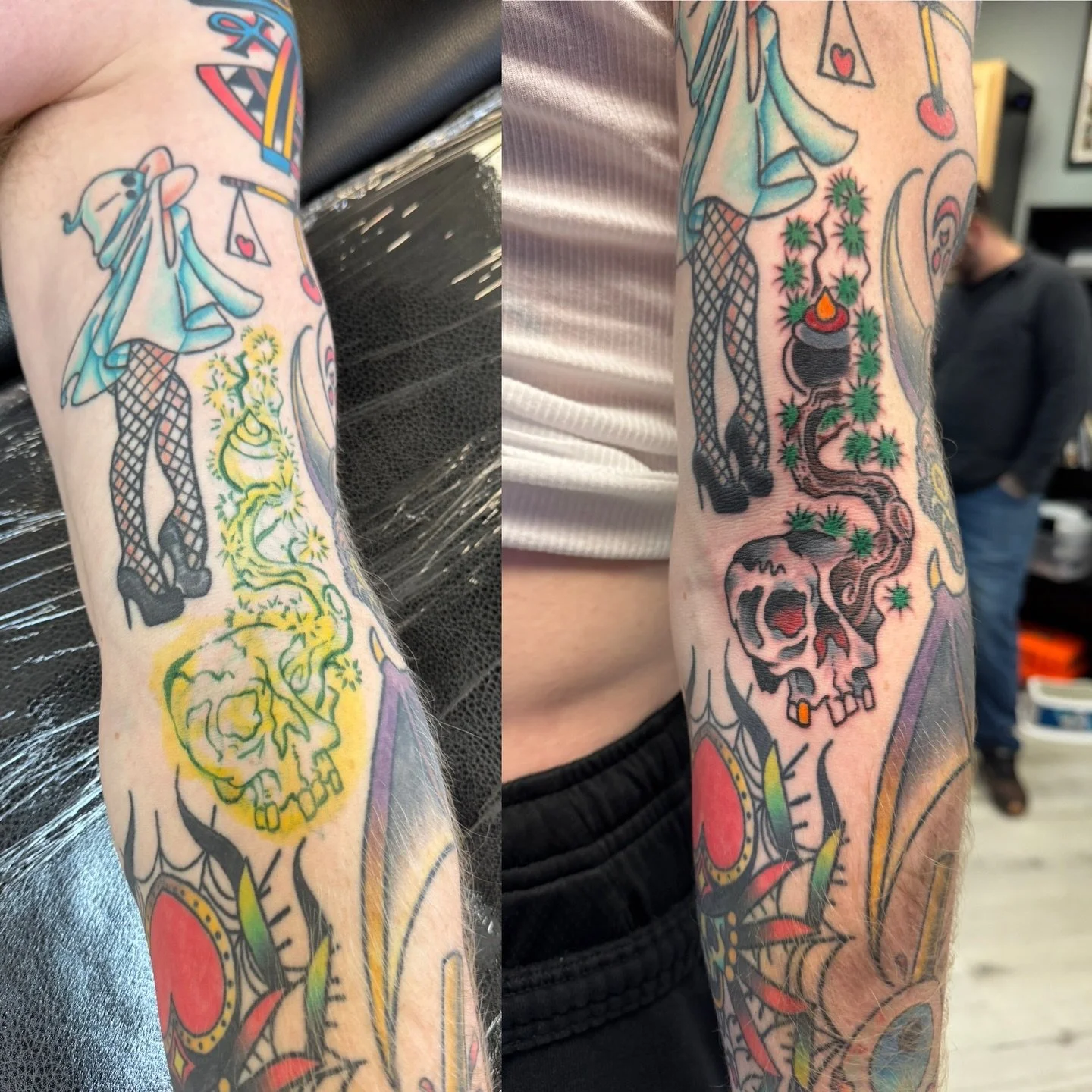 Little draw on gap filler for @mxscherra12  since arm space is now at a premium on him . Want a draw on ? Flat rates for draw on gap fillers come see me @darkstalliontattoo 
#gapfillertattoo #sharpie #skulltattoo #cincinnati #cincinnatitattooartist