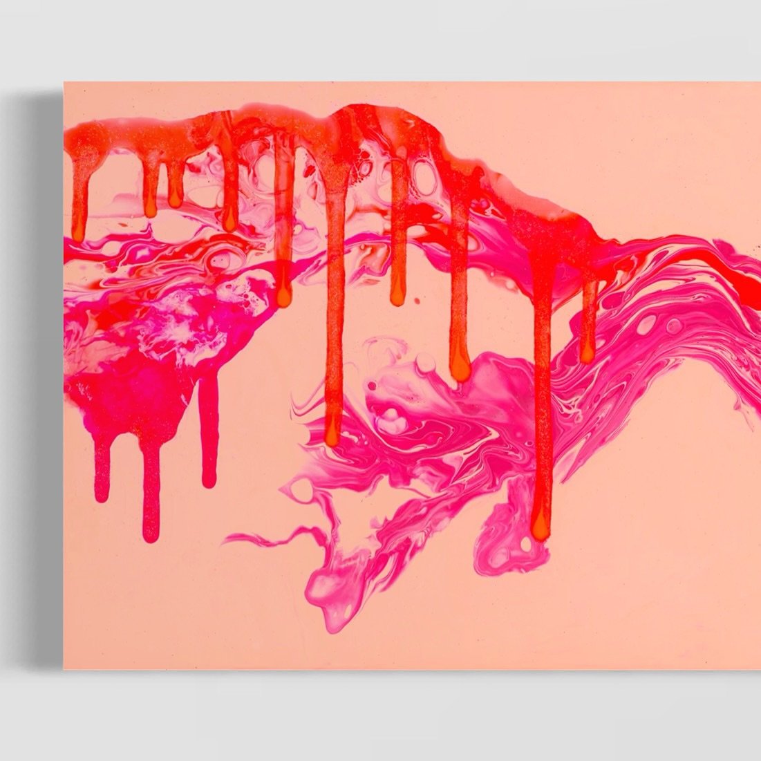 Day 4 of your daily dose of drippy colorful art. I haven&rsquo;t landed on a name for this one. But I get molten lava vibes from her. 

#artoftheday #artshare #artistofinstagram #abstractart #pinkart #lavaart #fluidpaint