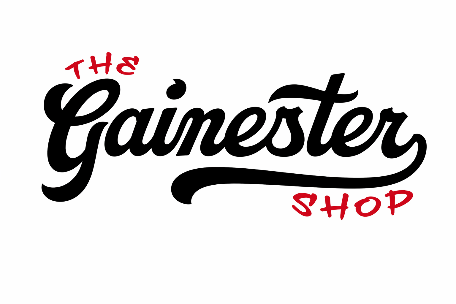 Logo of the Gamester Shop with stylized black text and red handwritten words.
