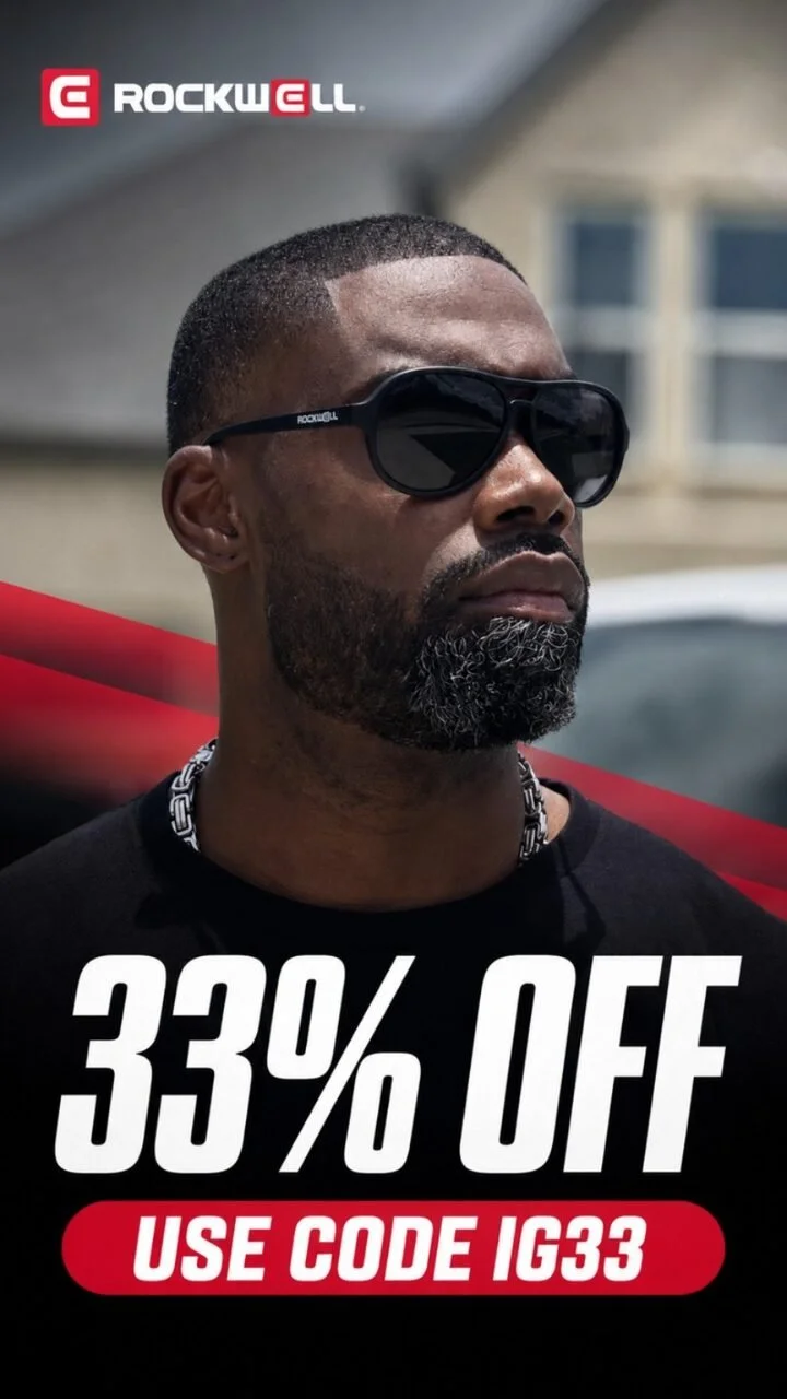 Ian Gaines wearing Rockwell sunglasses — 33% off with code IG33