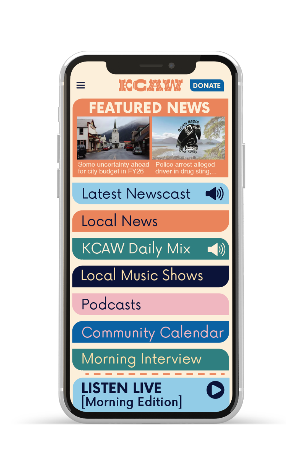 KCAW App Home Page