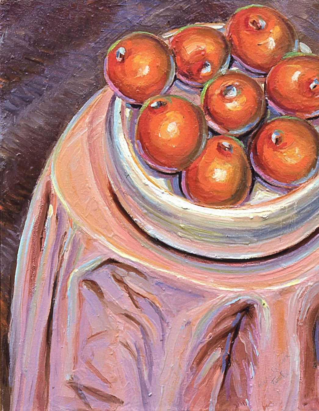 A 1982 oil still life by Richard L. Tuck featuring expressive color modeling and modernist form. Part of the Early Works collection.