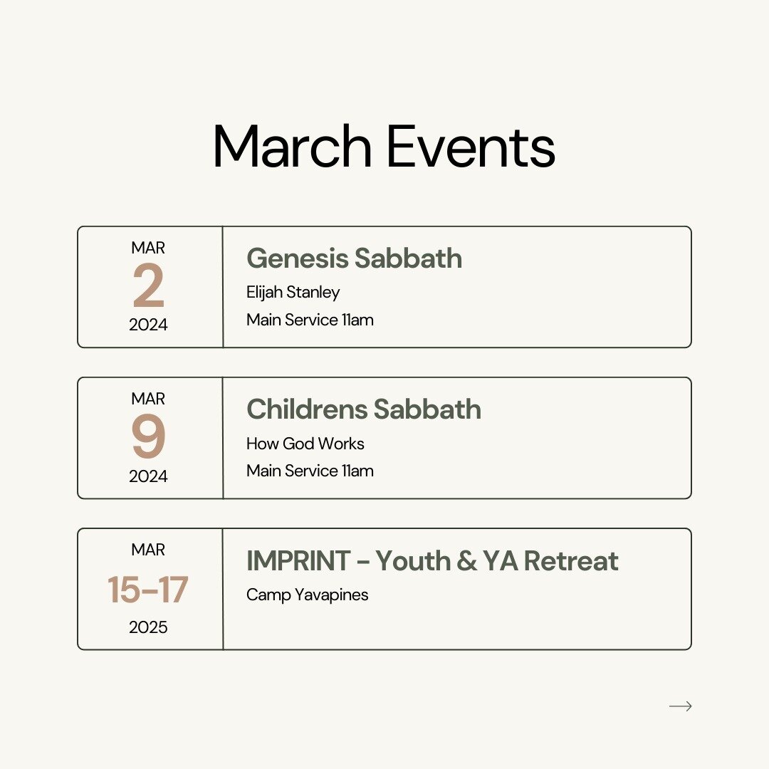 MARCH is visitors month. Join us for a month filled with events and gatherings for everyone!