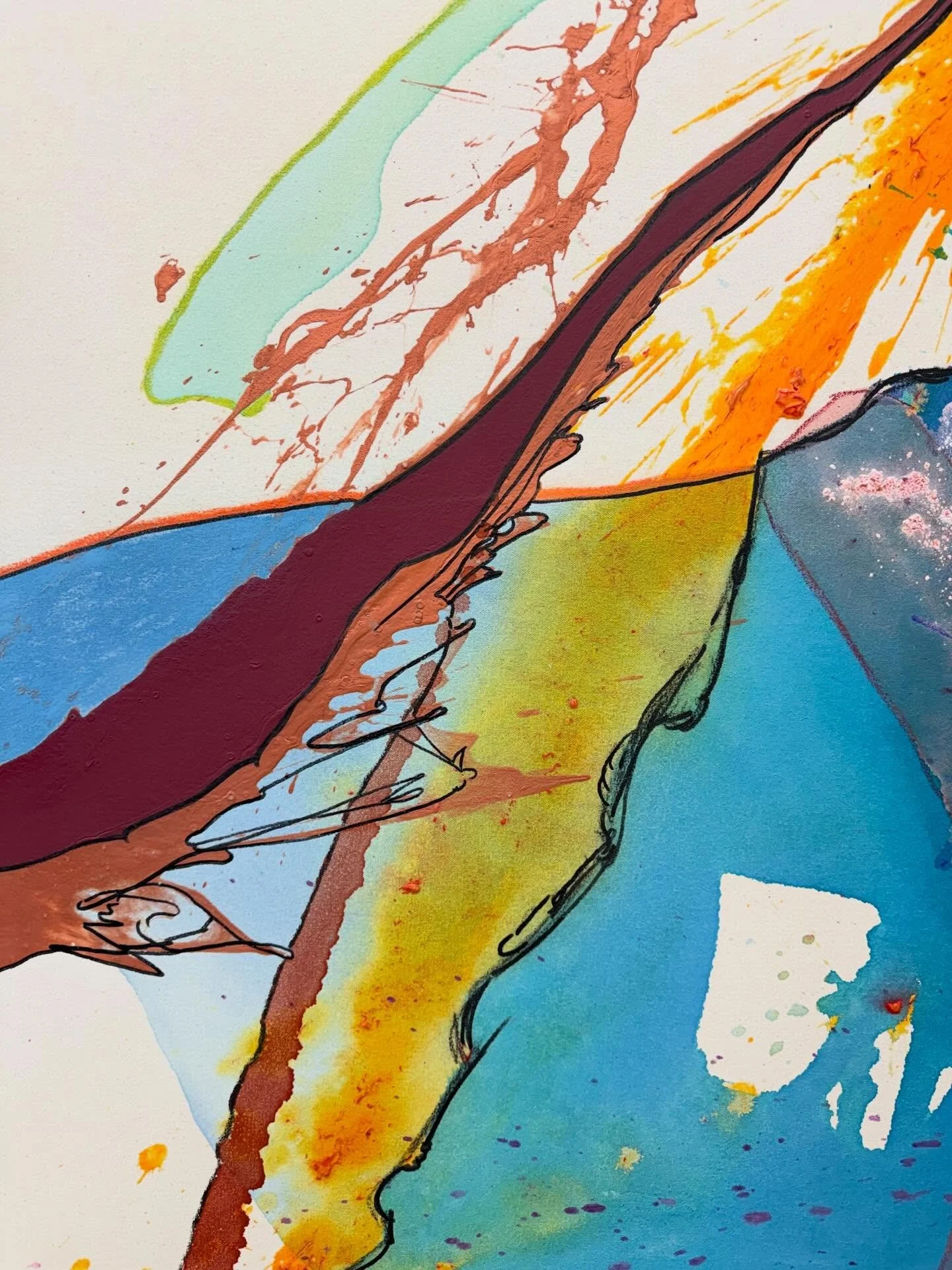 Come Closer to the Feeling &mdash; and I mean that literally. 90 inches of acrylic, enamel, pastel, charcoal, and marker on canvas, and still the detail is its own world.

available &mdash; link in bio.

🎨 #abstractpainting #studiolife #paintersofin