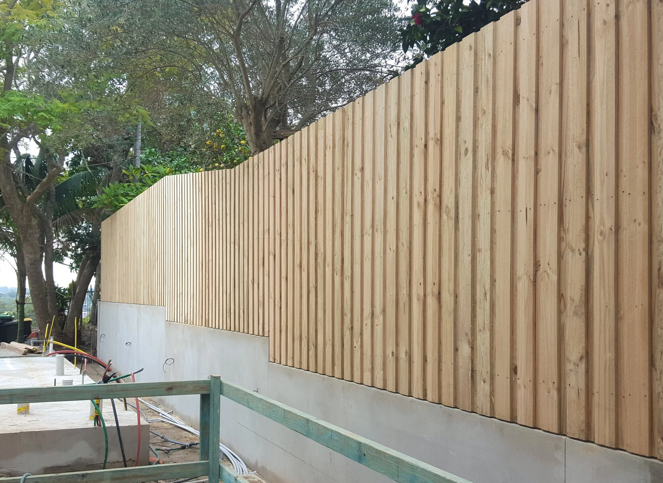 Lapped Pine Paling Fence on Wall. Birchgrove nsw