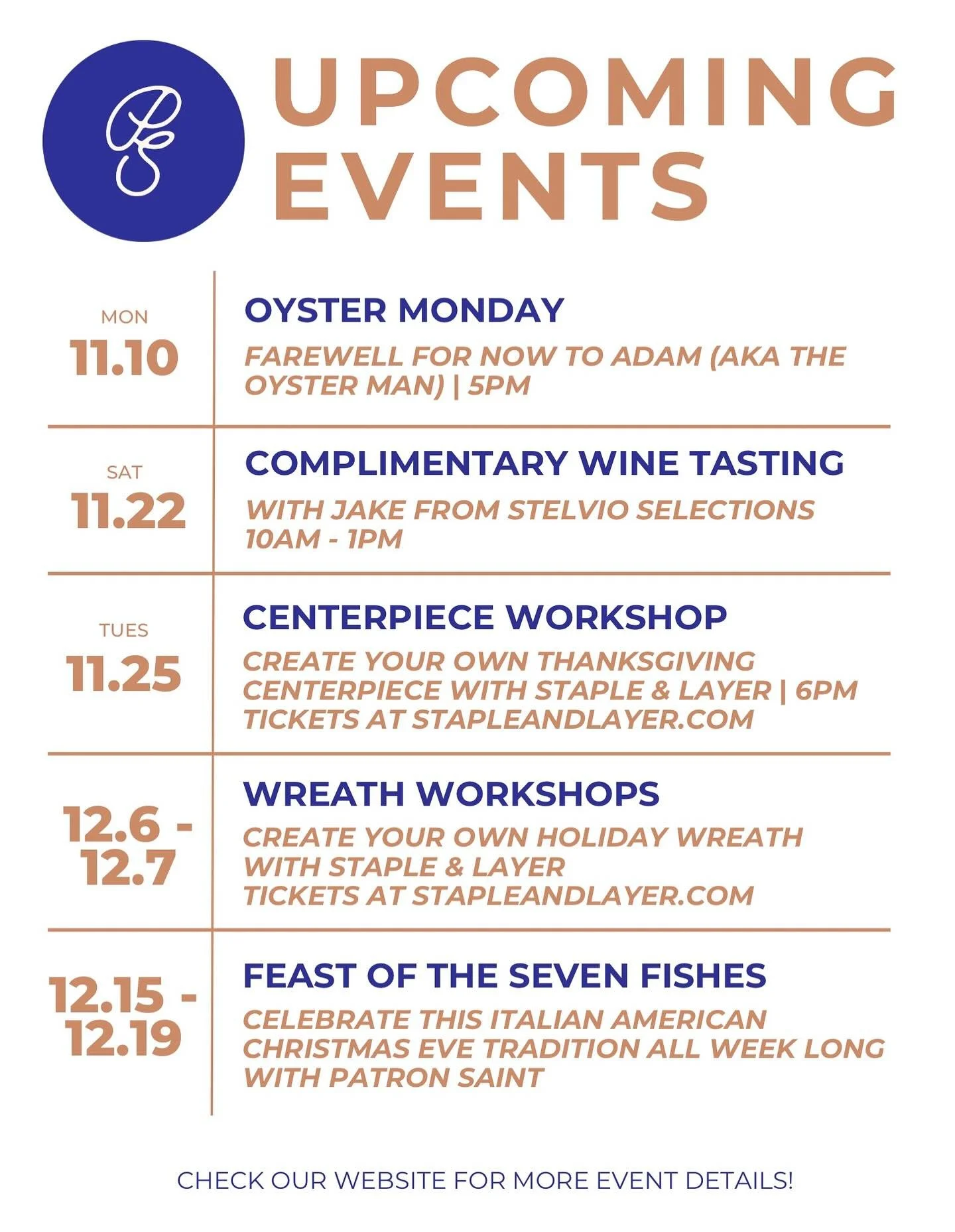 We’ve been busy filling up our calendar of events for the end of the year! ✨