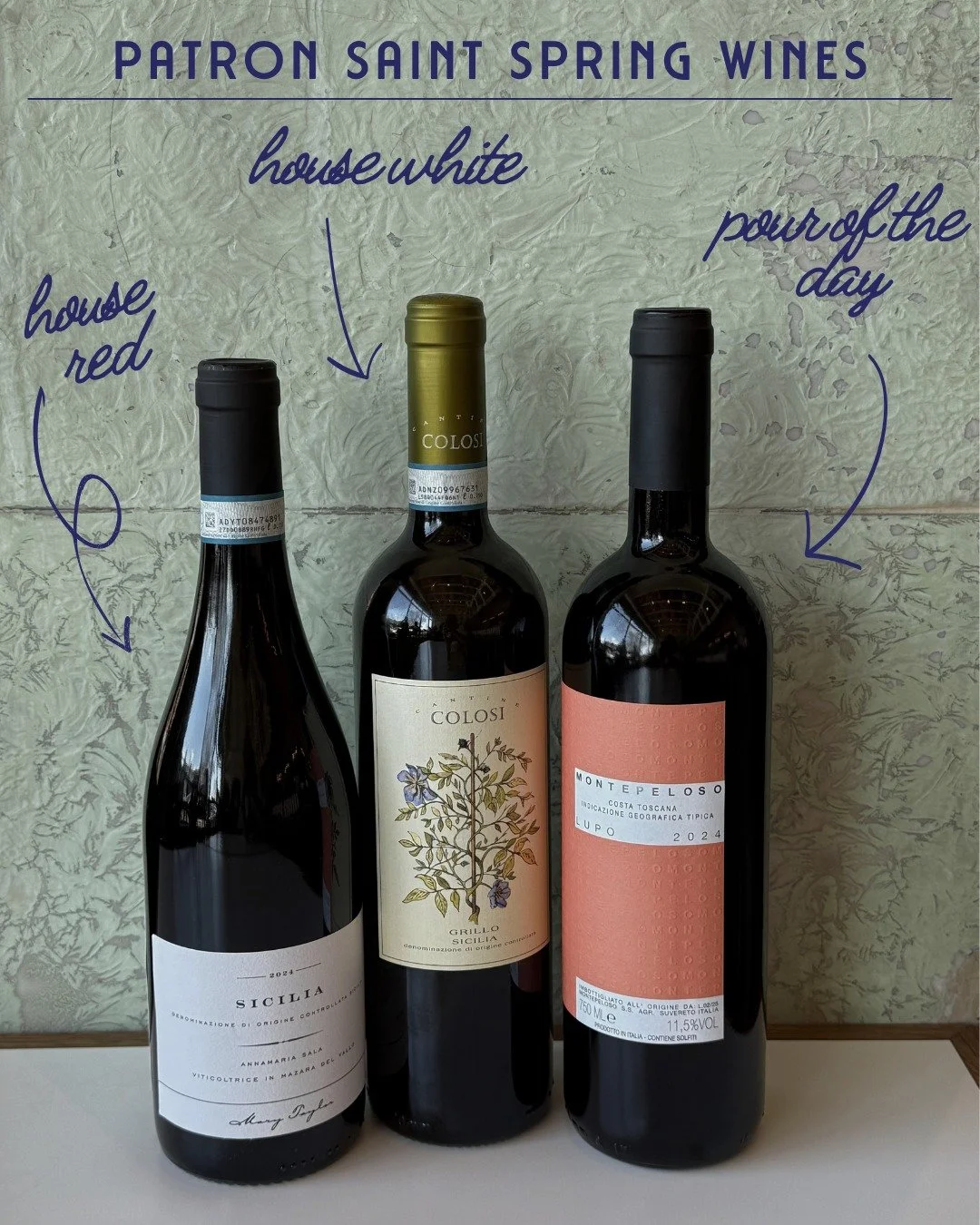 💐 Meet our top of our spring wine lineup!🍷 Our bright and vibrant new house red, house white and pour of the day are ready for you to come try them. These wines pair beautifully with our new spring menu, and are here to help us welcome brighter, wa