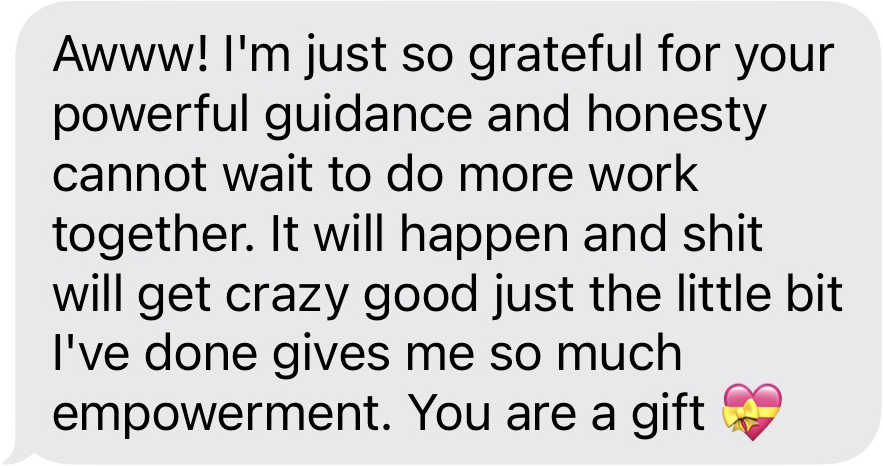 Text message with appreciation and encouragement, including a gift emoji.