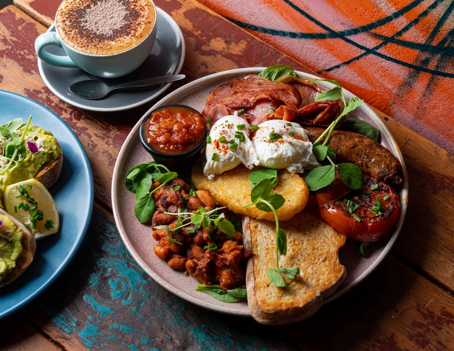 Brunch spread with eggs, bacon and sourdough at Brew in Burnett Lane