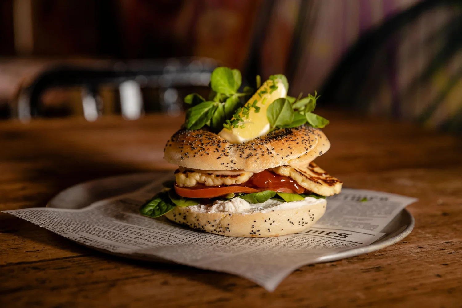 Bagel and burger at Brew Cafe and Wine Bar in Burnett Lane