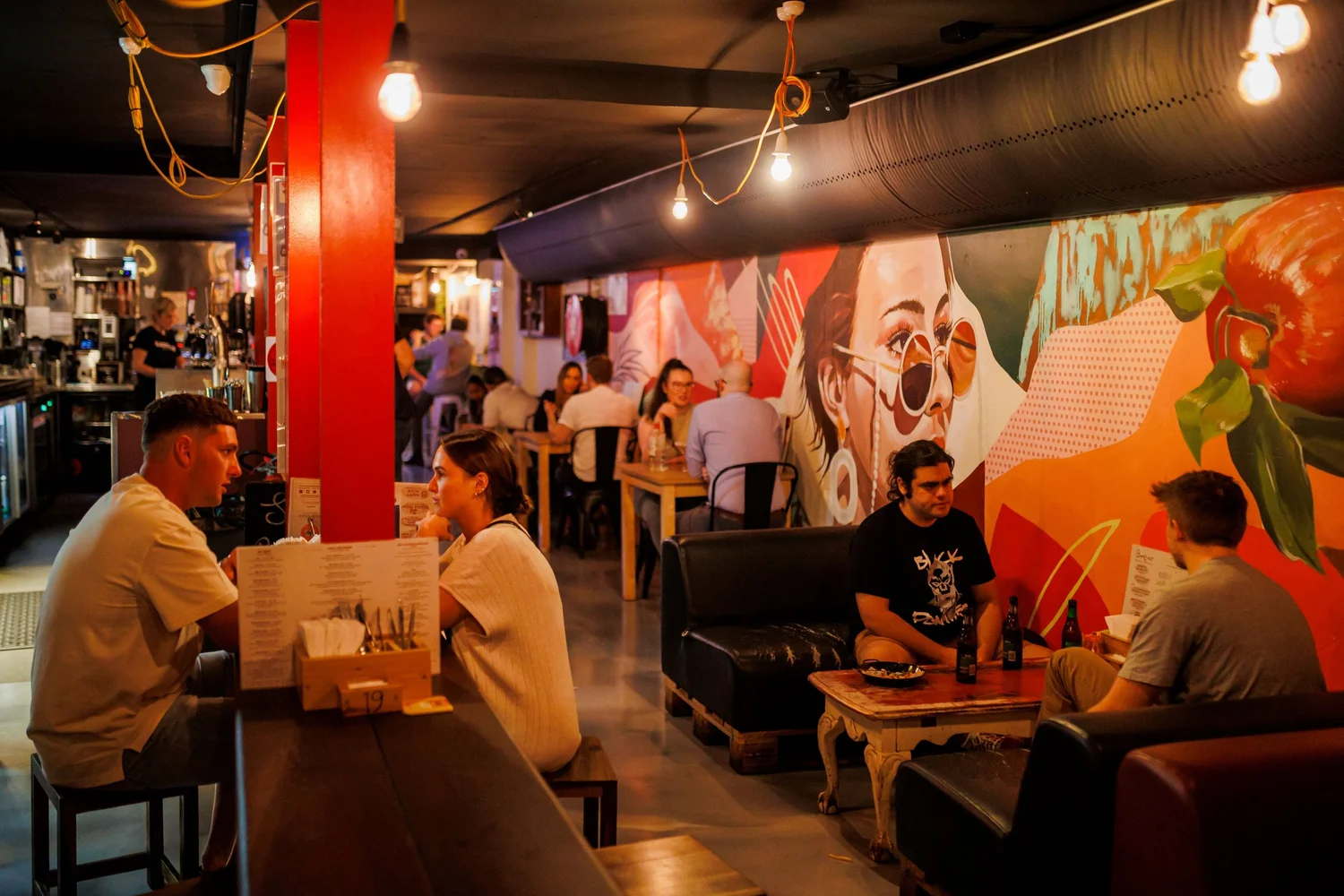 Diners enjoying the laneway wine bar at Brew Cafe & Wine Bar Brisbane CBD