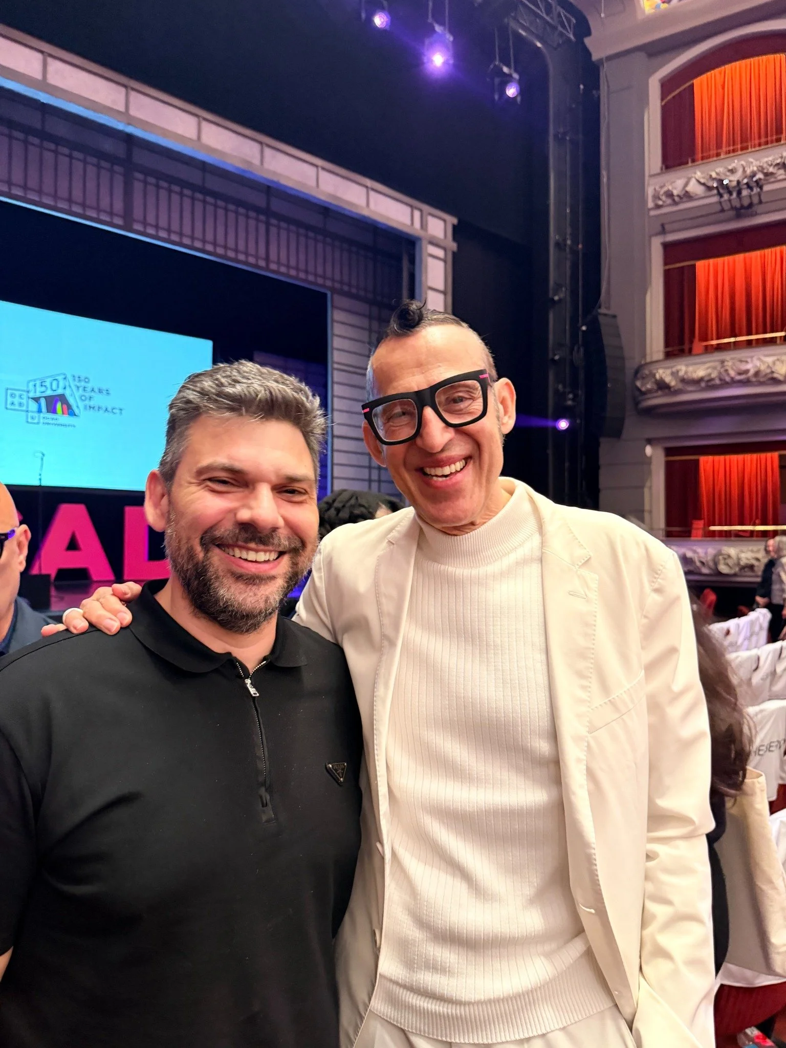 Jordin Mimran with Karim Rashid at OCAD University’s 150th anniversary celebration at the Princess of Wales Theatre.