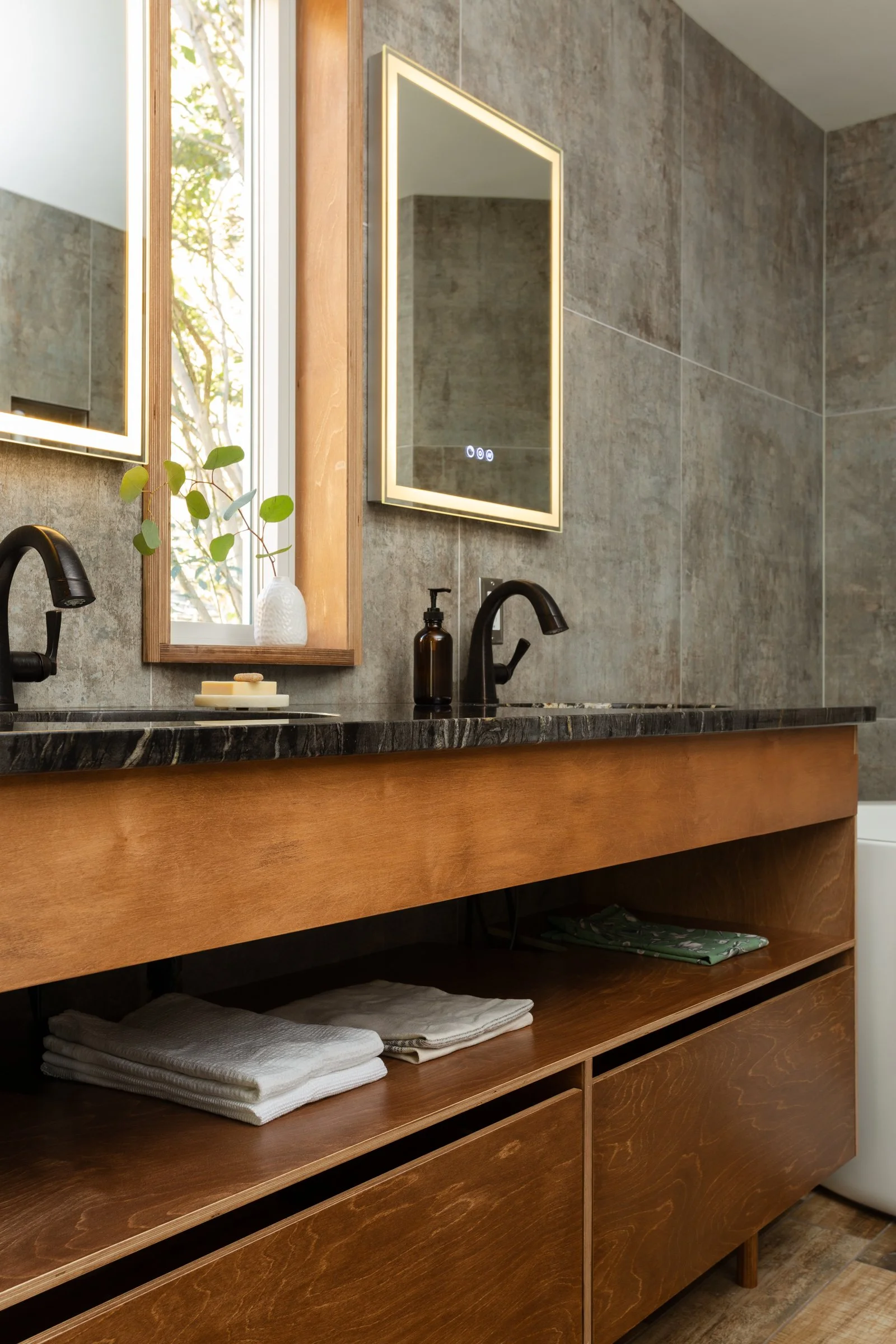 Custom designed 5-foot solid wood vanity