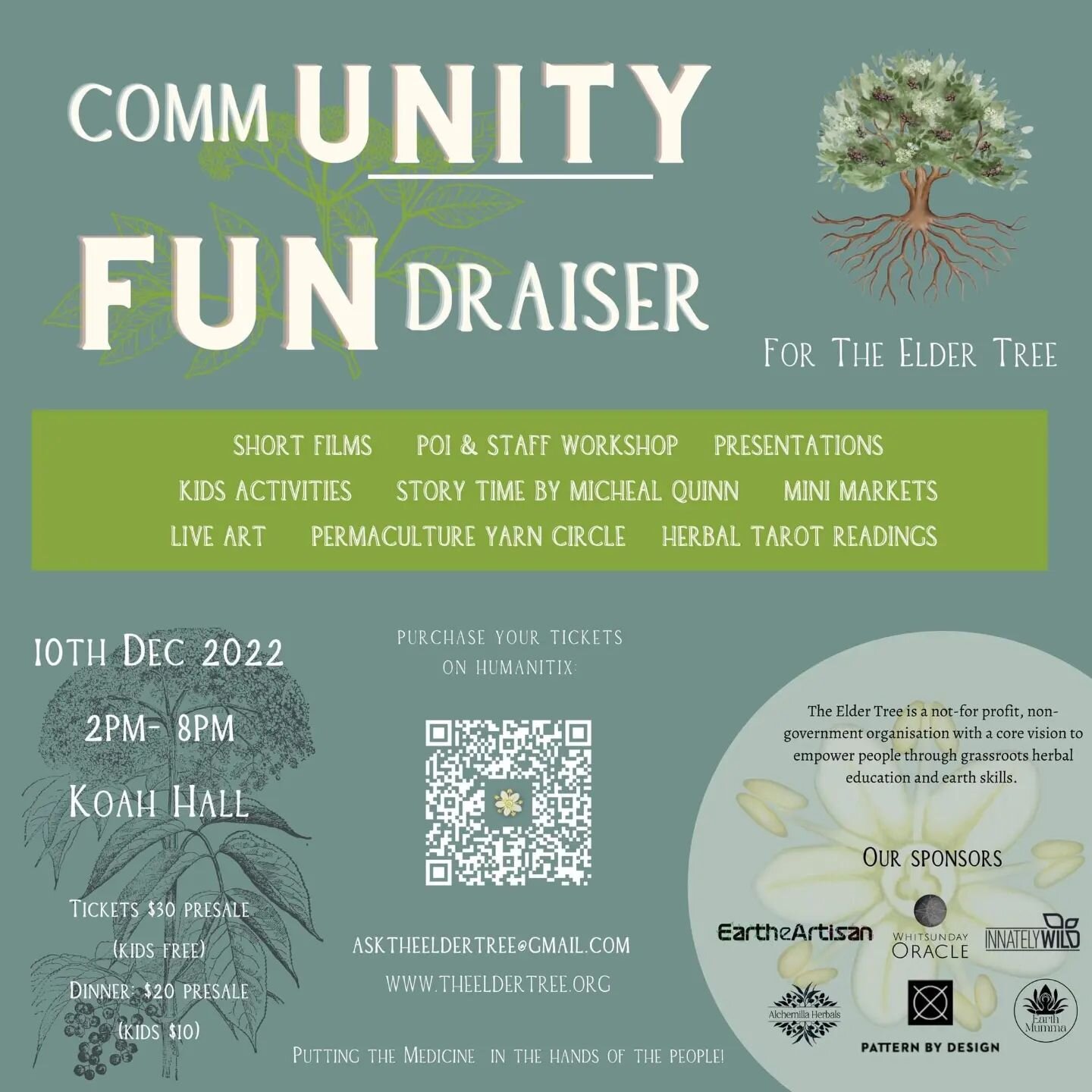 We are very excited to announce our next FUN-draiser event on 10th Dec at the Koah Hall !

Come and join us for an informative and fun day out.
 There will be:

- Short Films
- Presentations
- Permaculture Yarn Circle
- Kids Activities
- Story Time b