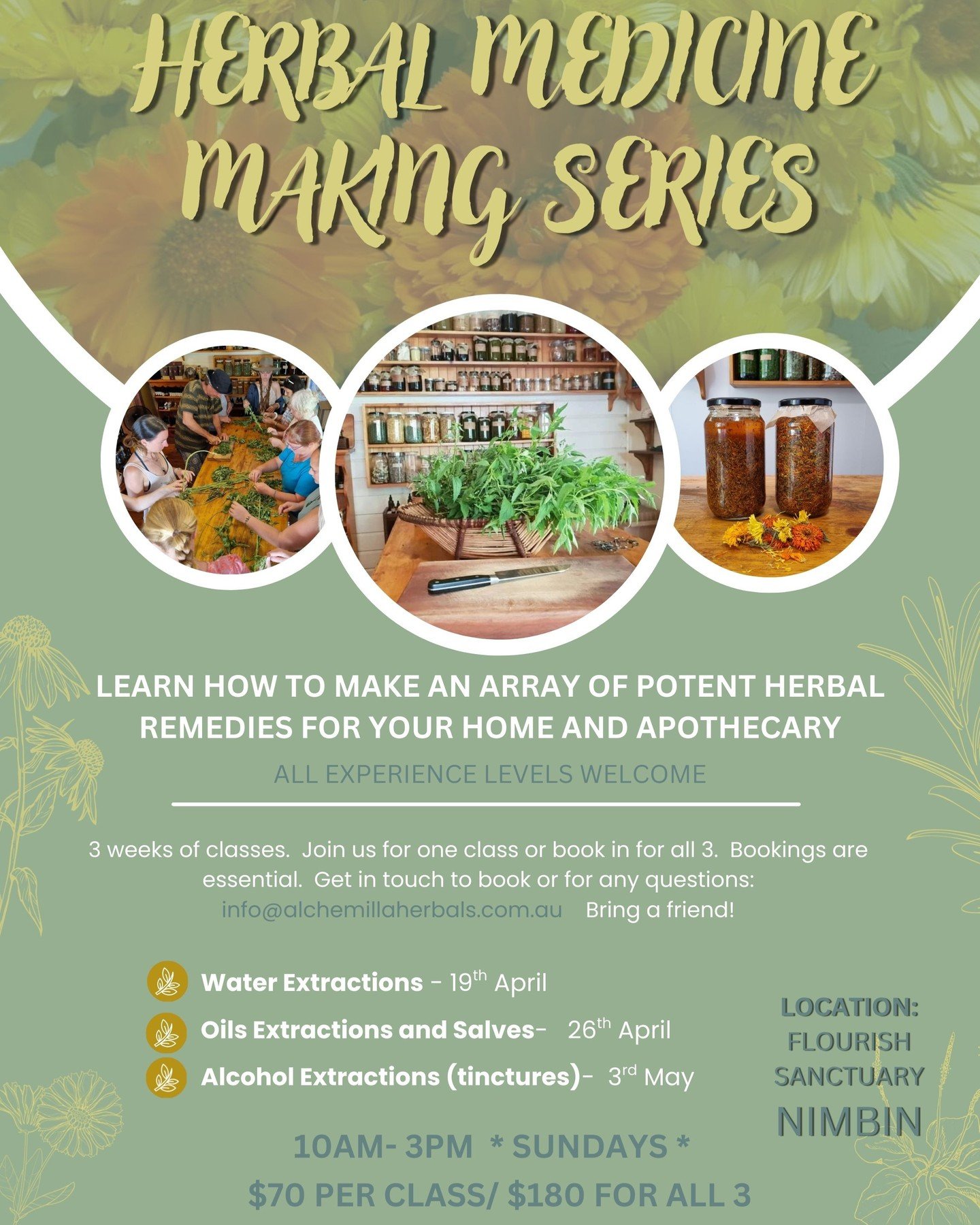 🌿 HERBAL MEDICINE MAKING SERIES- NIMBIN 🌿
Come and learn how to make an array of herbal medicine preparations for your home, apothecary or dispensary.
Book in for one workshop, or all three. They are run on 3 consecutive Sundays, from 10am-3pm and 
