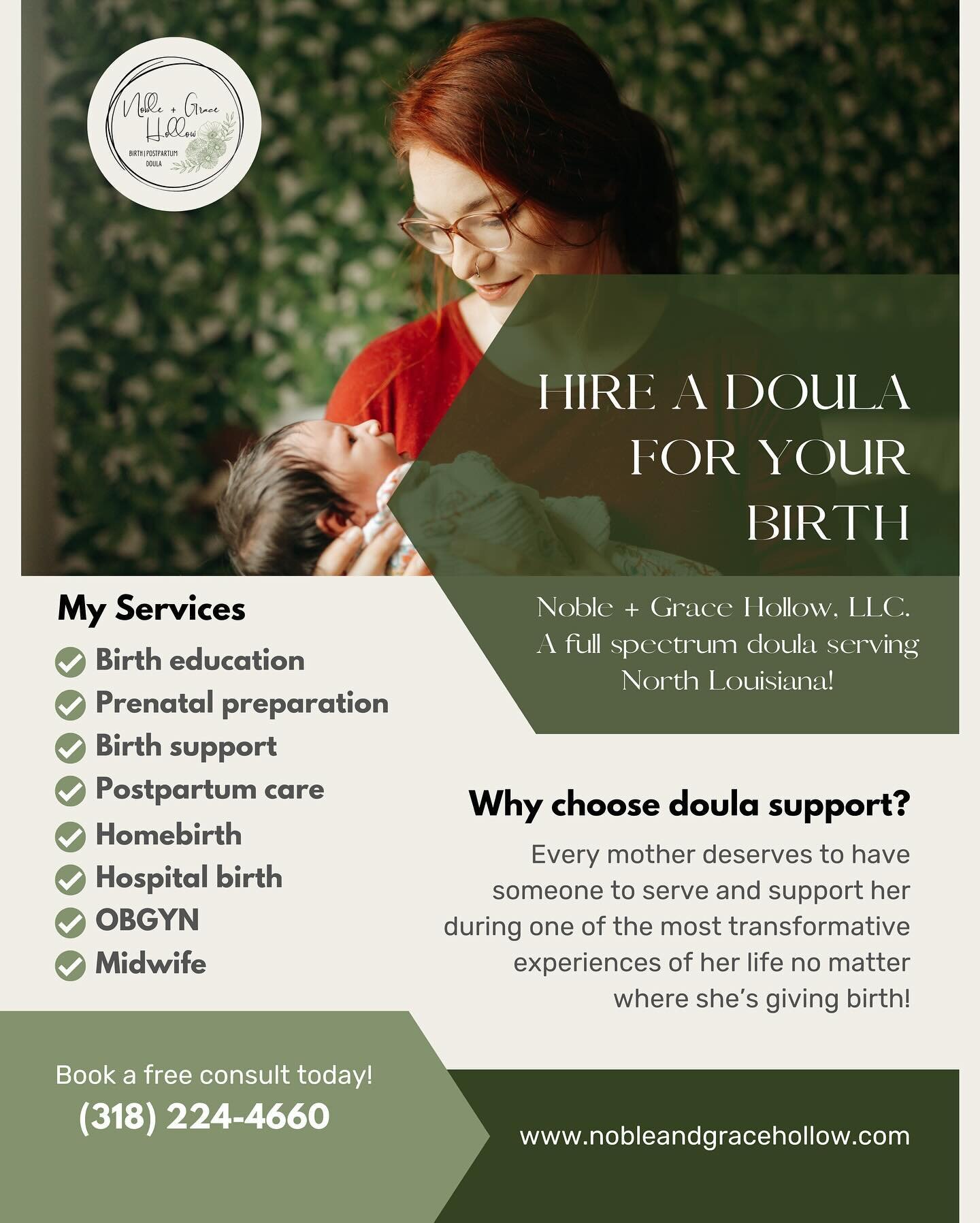 TRANSFORM YOUR BIRTH EXPERIENCE

Hiring a doula can transform your birth experience! If you&rsquo;re looking for support during your pre-natal, birth, and postpartum period, Noble and Grace Hollow is here. 

Noble and Grace Hollow is a North Louisian