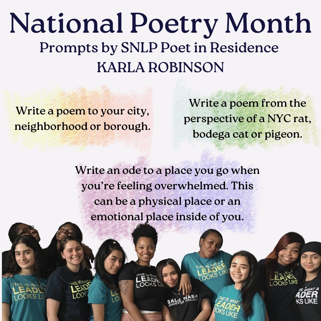 We want to wrap up our celebration of National Poetry Month with some offerings for our #NashFam ! Consider writing a poem using one of these prompts created by our Poet in Residence, Karla Robinson. 💜

✍️ Write a poem to your city, neighborhood or 