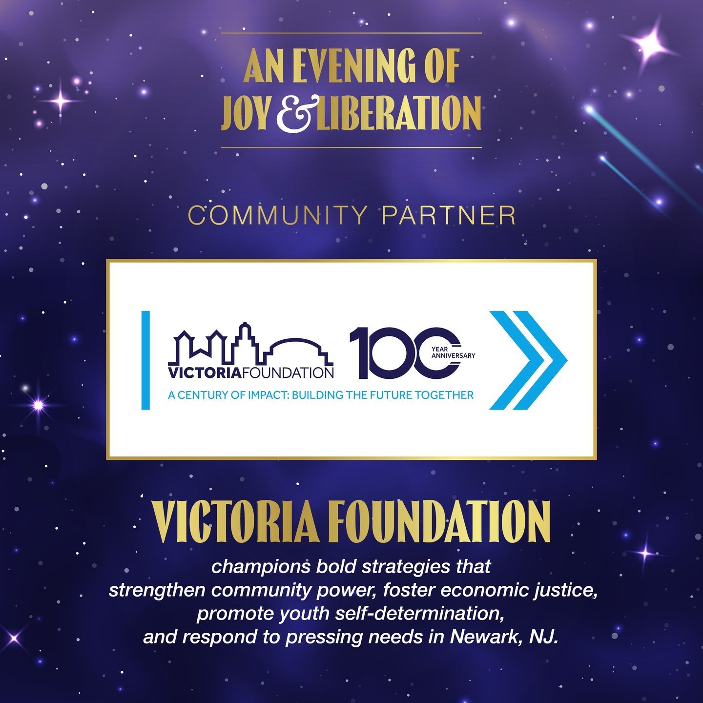We are so excited to announce our very first recipient of our new Community Partner Award for this year&rsquo;s Evening of Joy &amp; Liberation &ndash; Victoria Foundation ✨💫

⭐ VICTORIA FOUNDATION - Champions bold strategies that strengthen communi