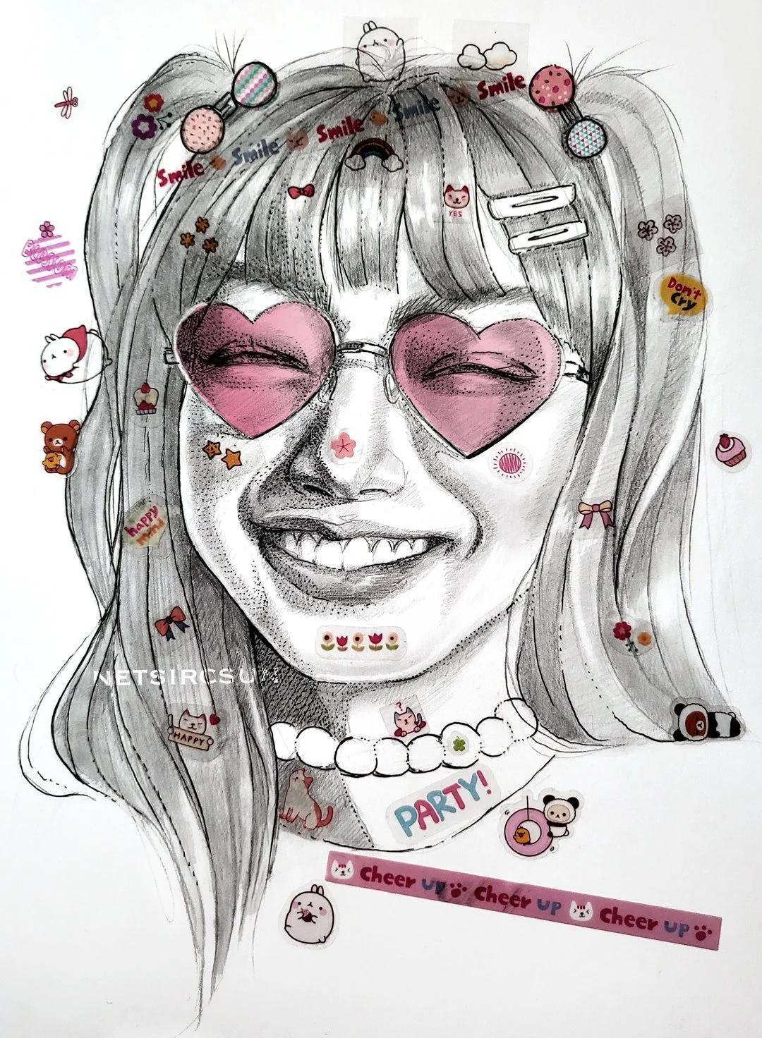 Graphite pencils, micron pens, and stickers