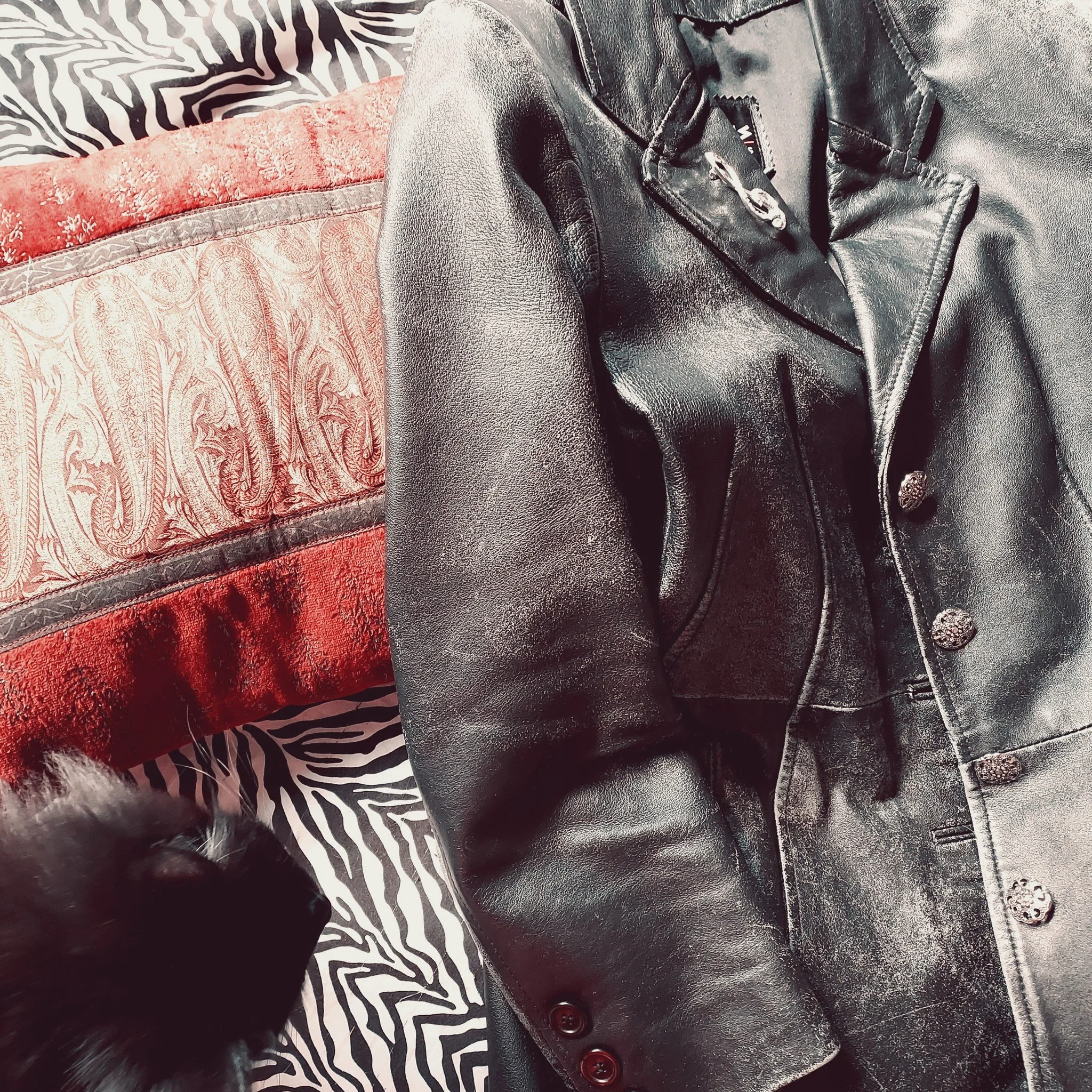 Thrifted this leather jacket over 10 years ago. Replaced the buttons with antique silver ones and added a G clef vintage brooch. It gets better every year. 
What's your style?